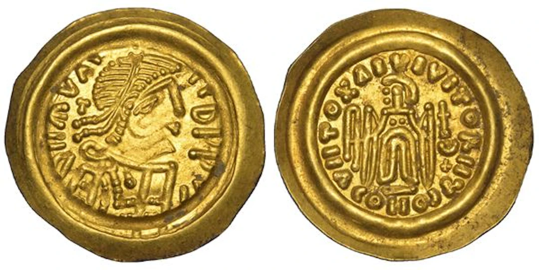 LONGOBARDI. CONIAZIONI PSEUDO-IMPERIALI, 568-690. Tremisse a nome