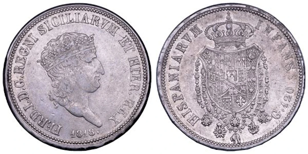 NAPOLI. FERDINANDO I DI BORBONE, 1816-1825. Piastra da 120 grana 1818.