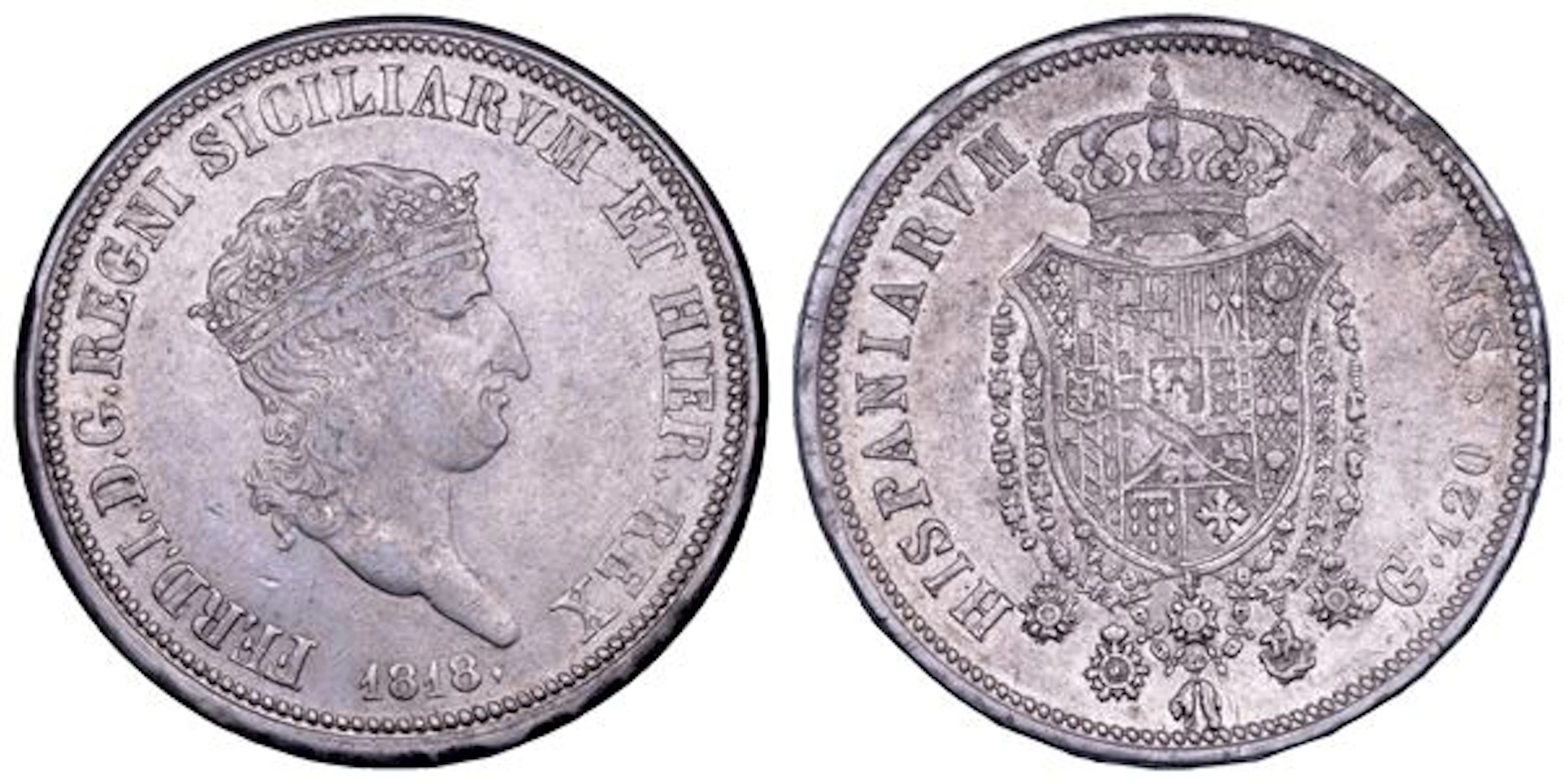 NAPOLI. FERDINANDO I DI BORBONE, 1816-1825. Piastra da 120 grana 1818.