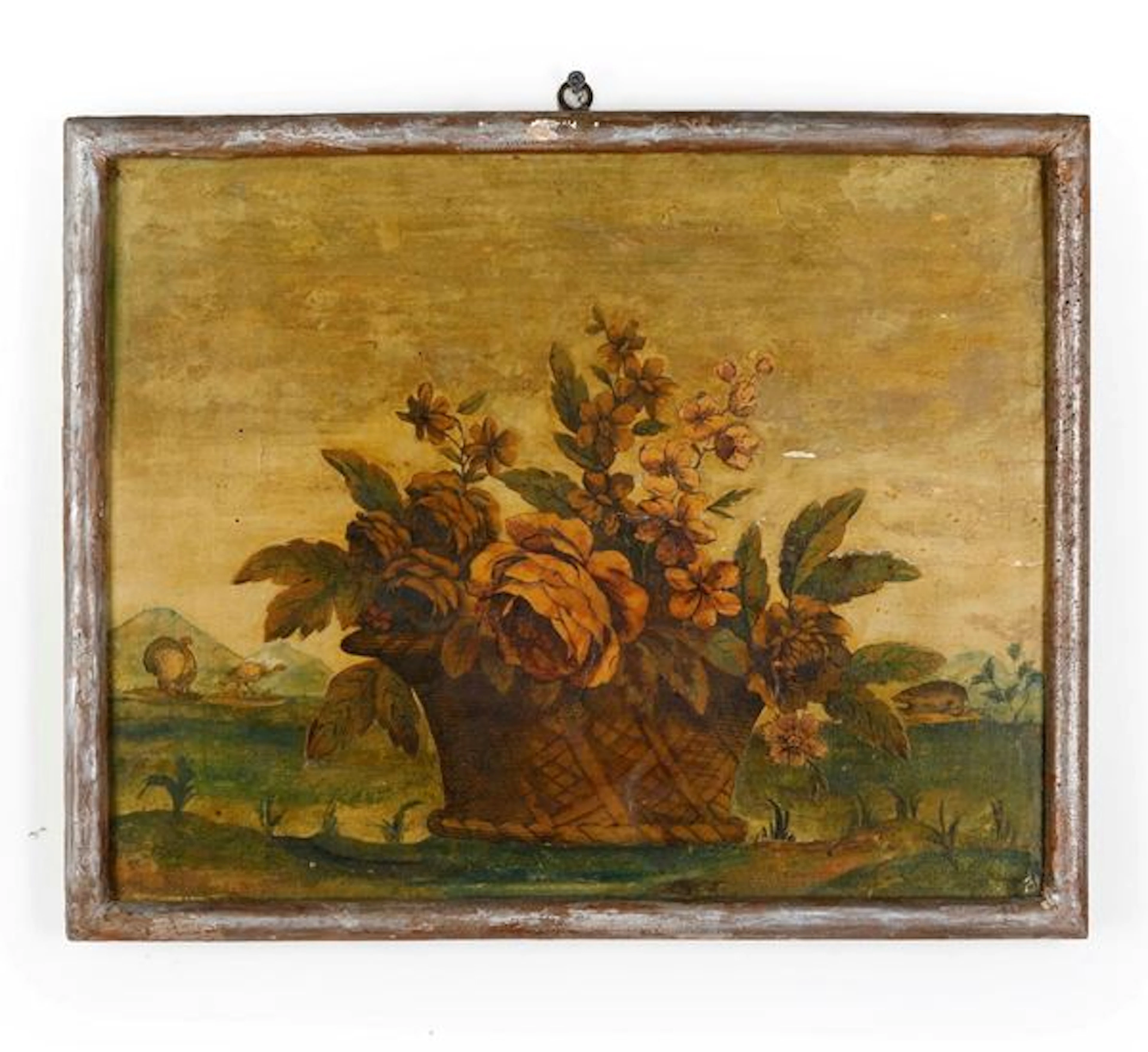 Scuola del XIX-XX secolo Nature morte con canestre colme di fiori e frutti