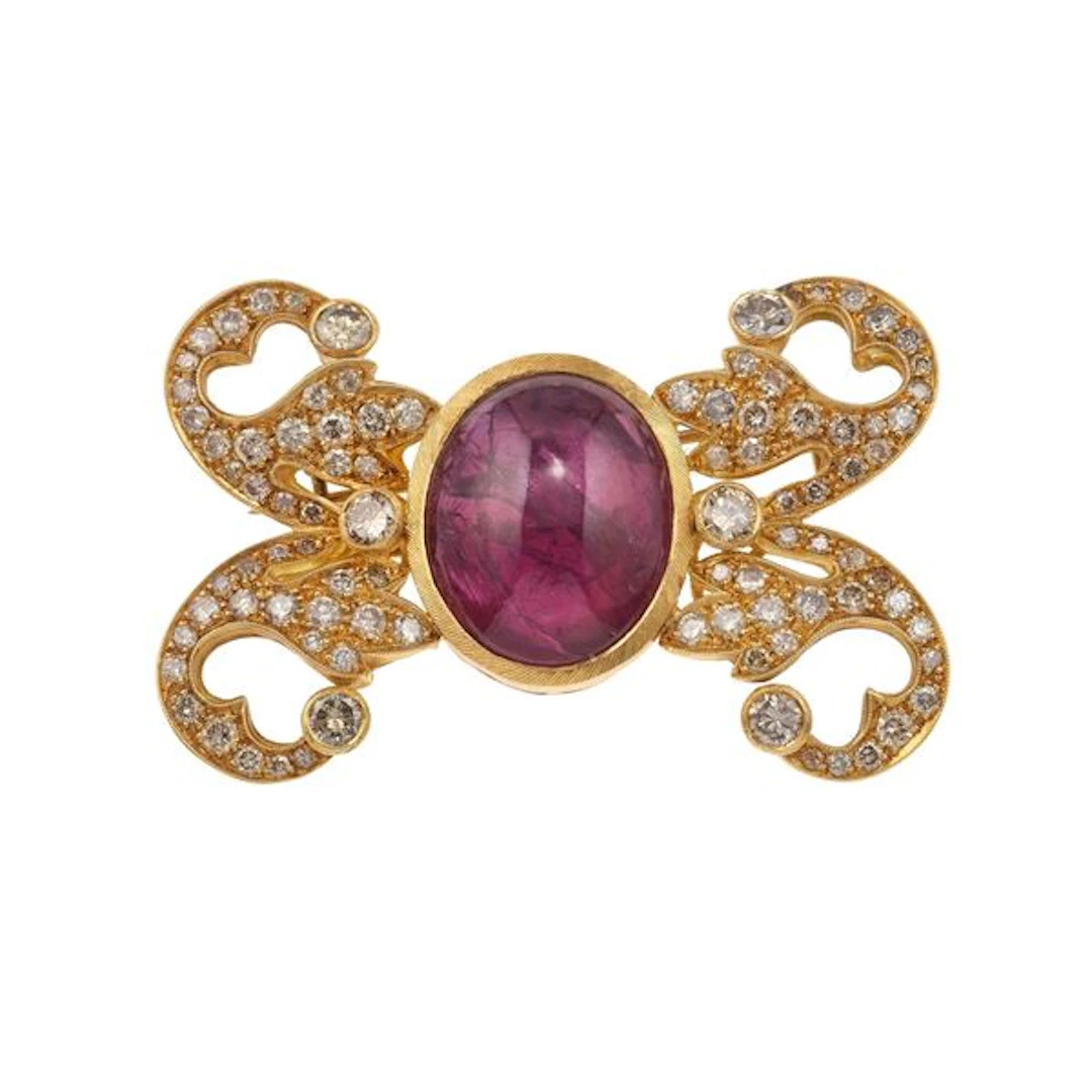 Ruby, diamond and gold brooch