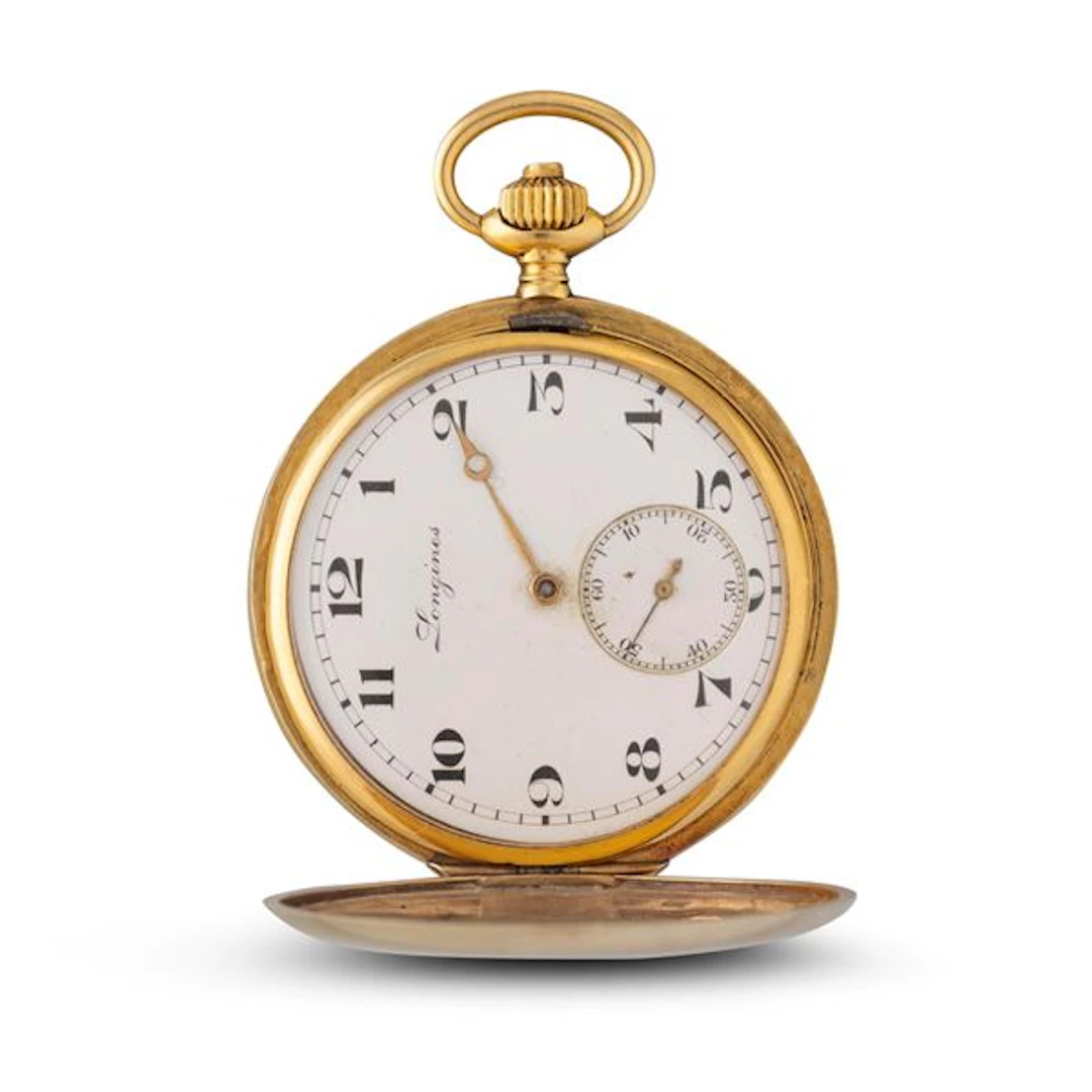 Savonette in oro giallo 18k, quadrante smalto bianco con piccoli secondi