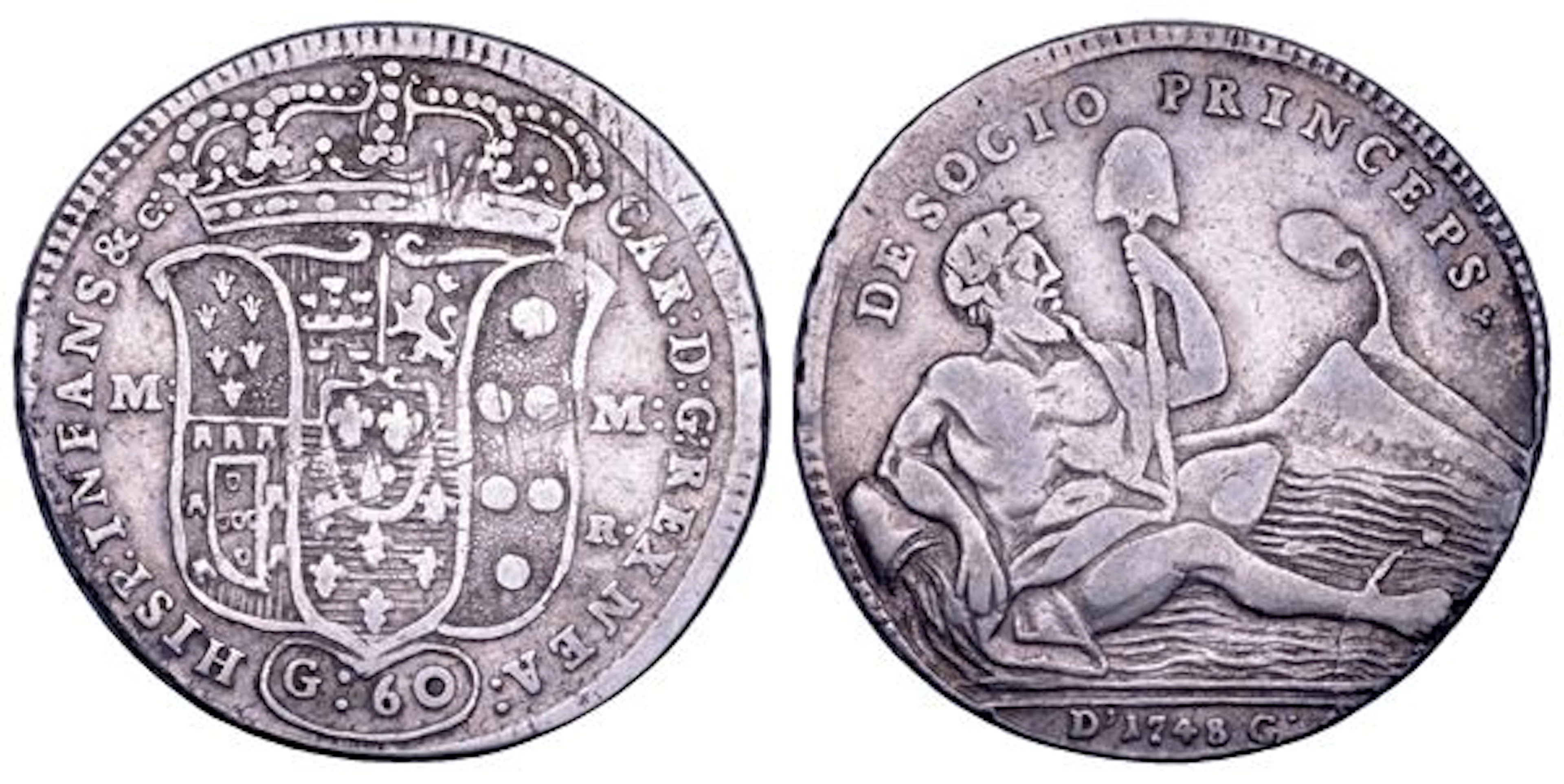 NAPOLI. CARLO DI BORBONE, 1734-1759. Mezza piastra da 60 grana 1748.