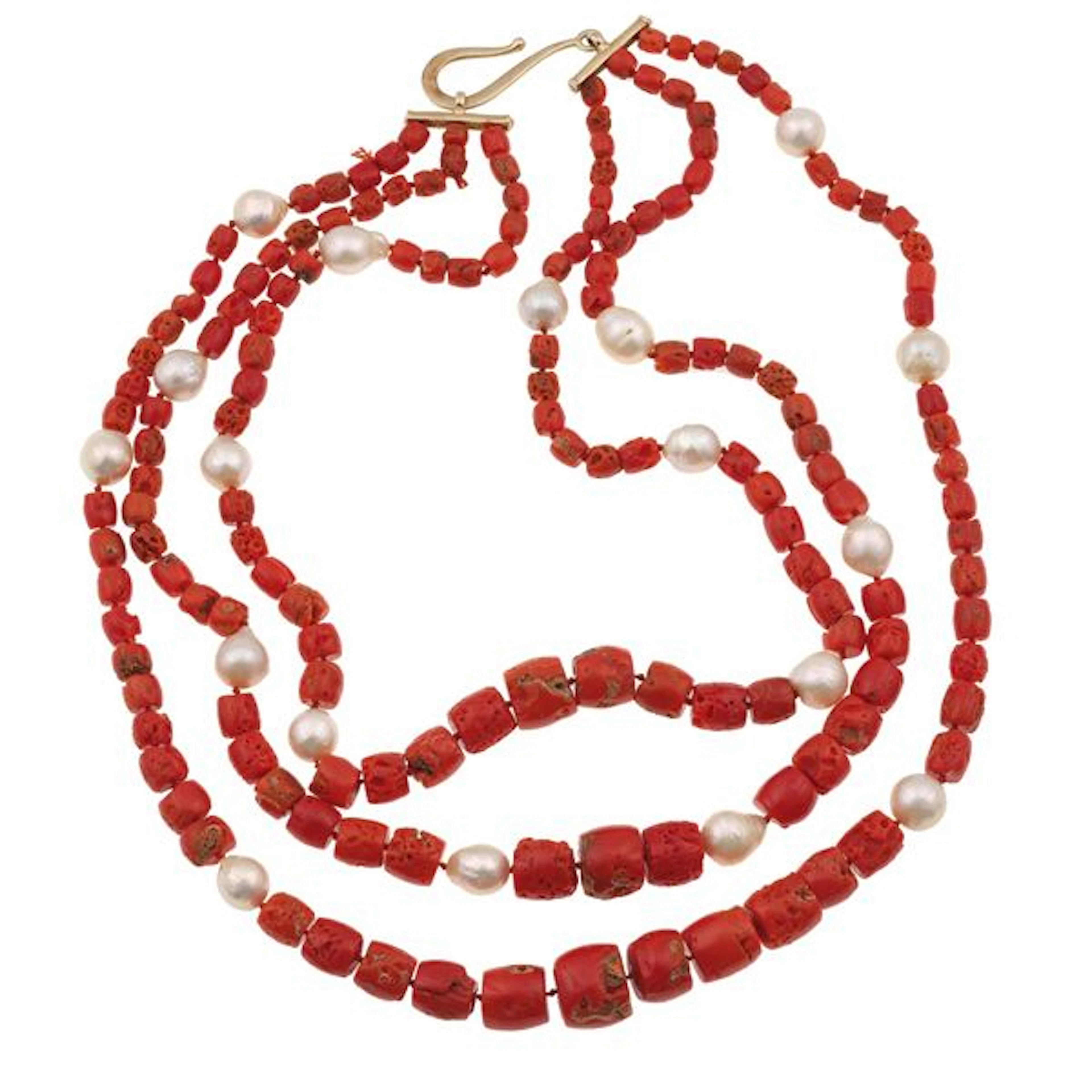 Coral, freshwater pearl and silver necklace