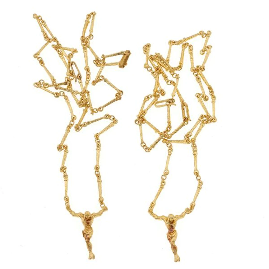 "Christo De San Juan De La Cruz", two gold necklaces. Signed and numbered