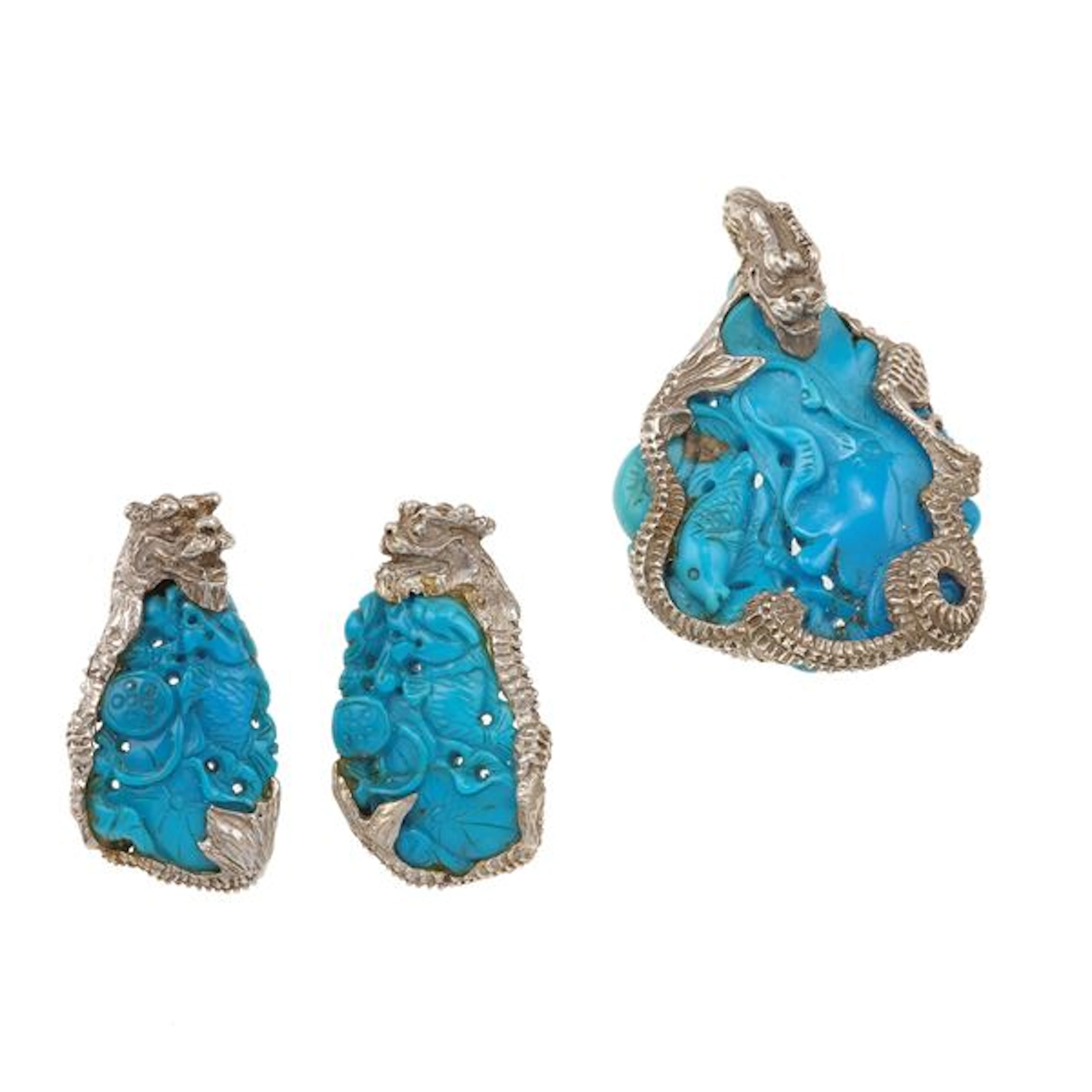 Turquoise paste and silver demi-parure