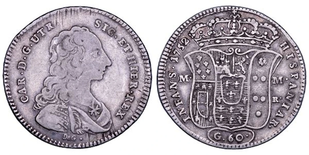 NAPOLI. CARLO DI BORBONE, 1734-1759. Mezza piastra da 60 grana 1752.