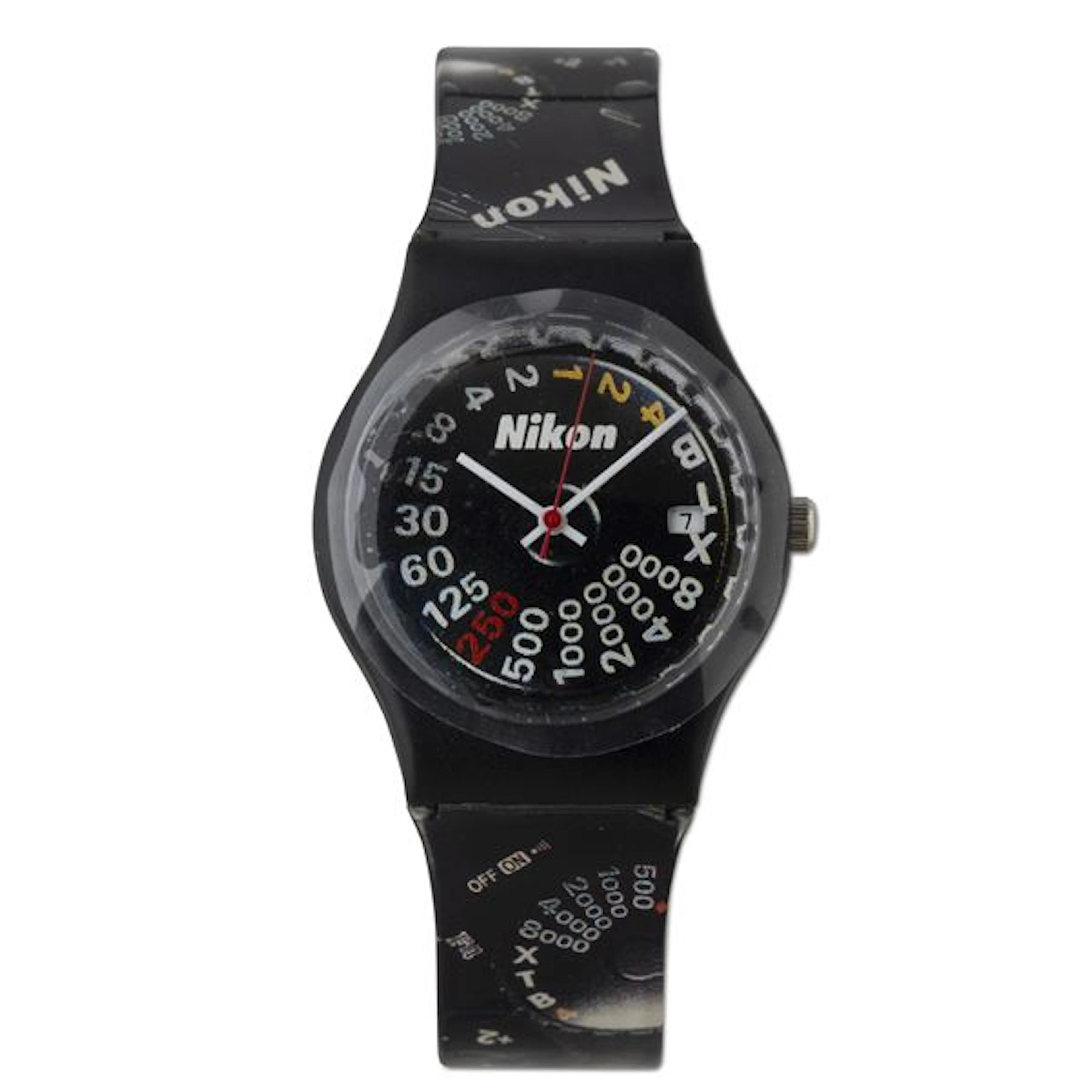 Orologio in plastica, quadrante nero con indicazione dei tempi di