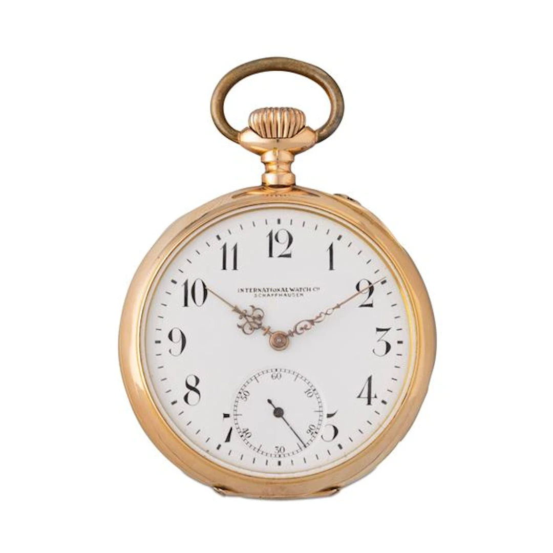 Orologio da tasca in oro giallo 14k, quadrante bianco con lancette