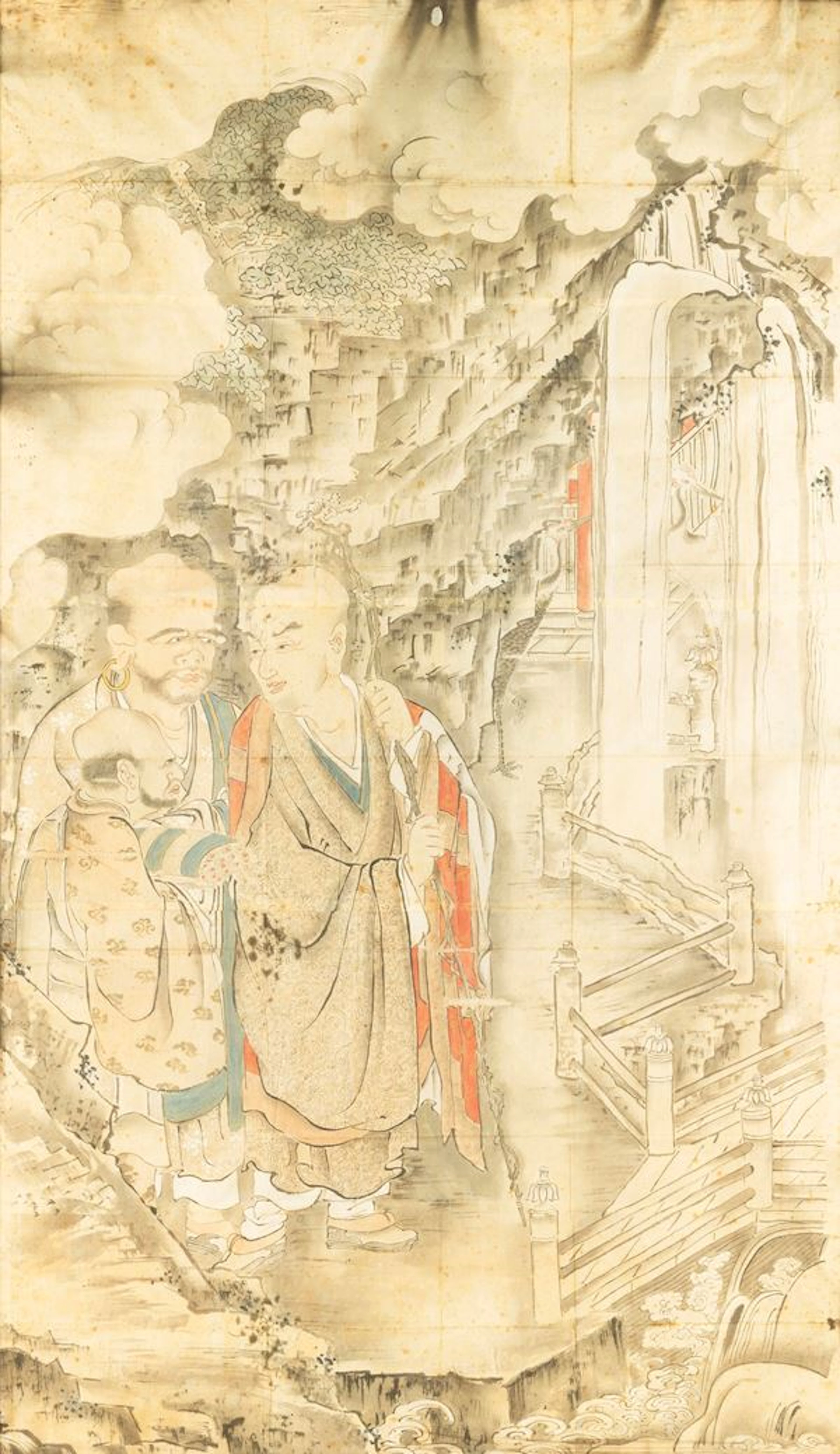 Pannello dipinto raffigurante scena di saggi, Cina, Dinastia Qing, XIX secolo