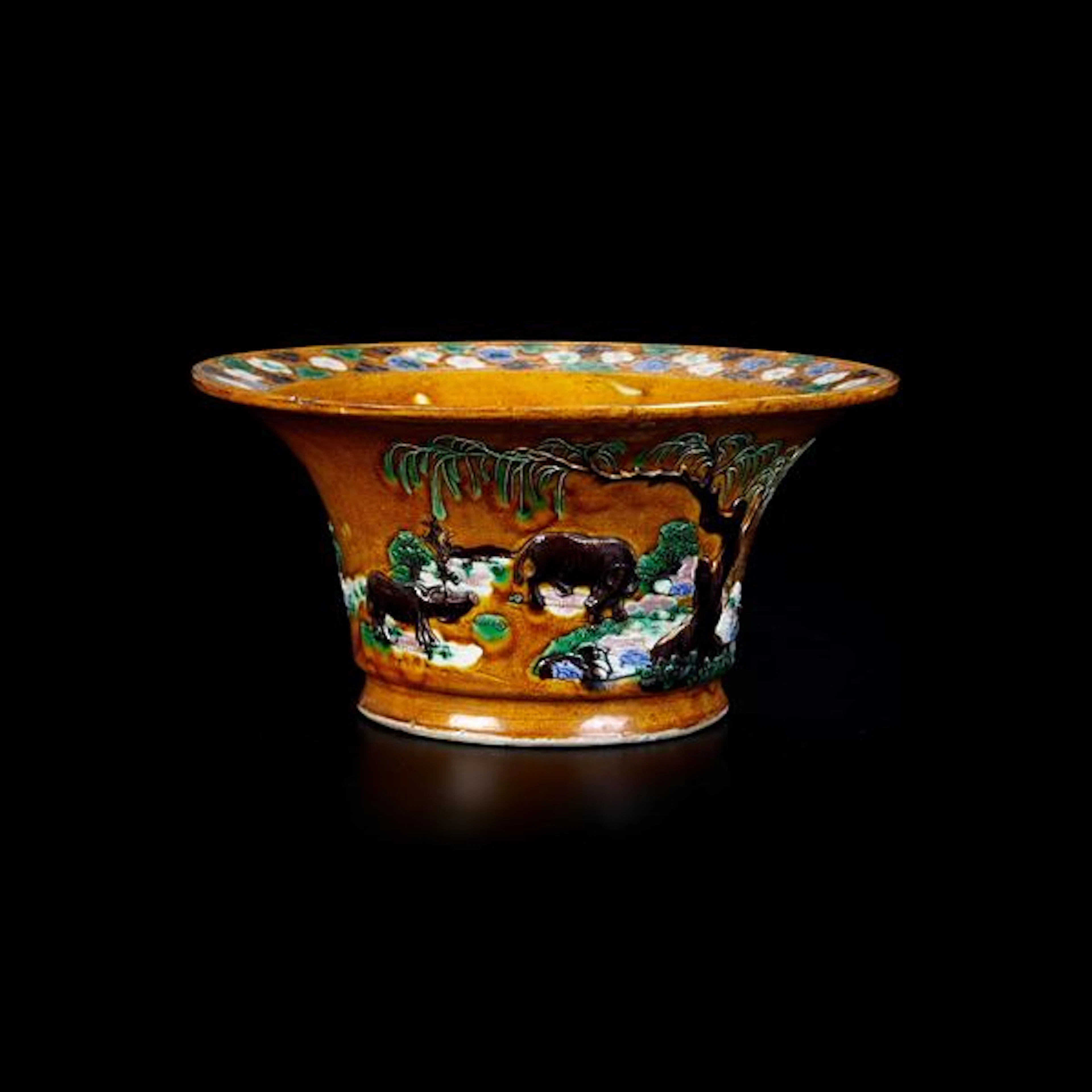 Sancai porcelain vase depicting landscape with animals, China, Qing