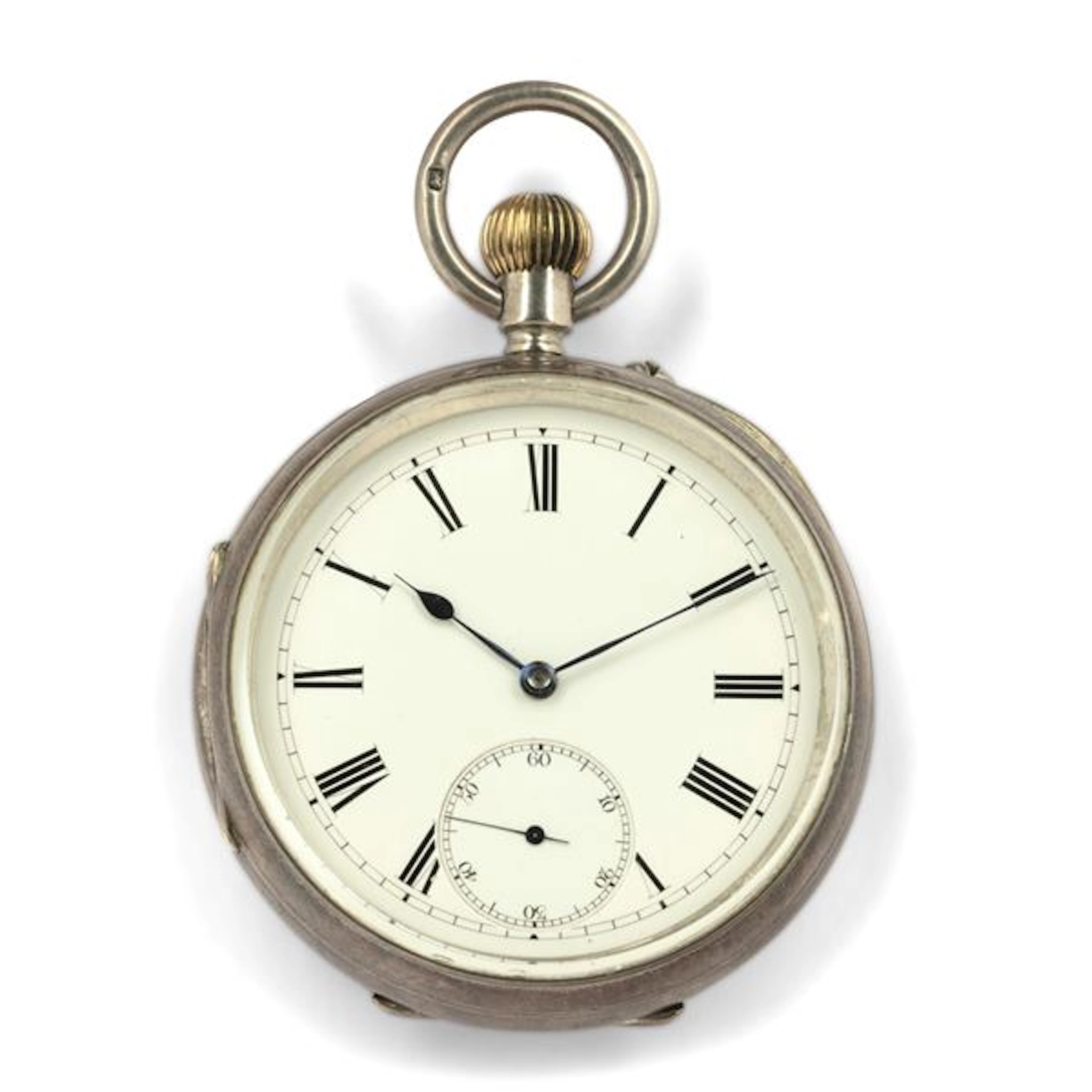 Orologio da tasca inglese in argento, quadrante bianco con piccoli