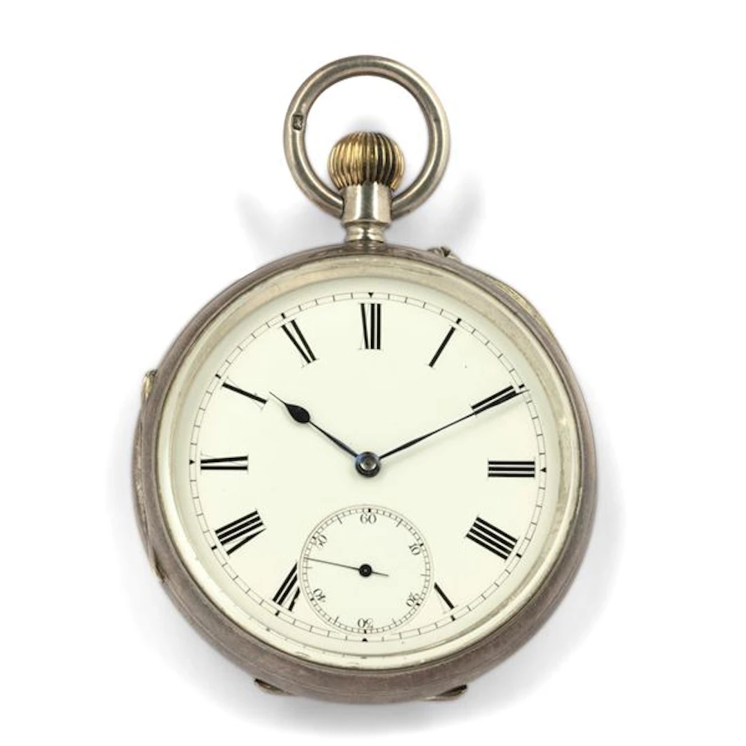Orologio da tasca inglese in argento, quadrante bianco con piccoli