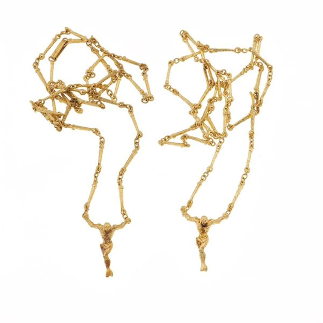 "Christo De San Juan De La Cruz", two gold necklaces. Signed and numbered