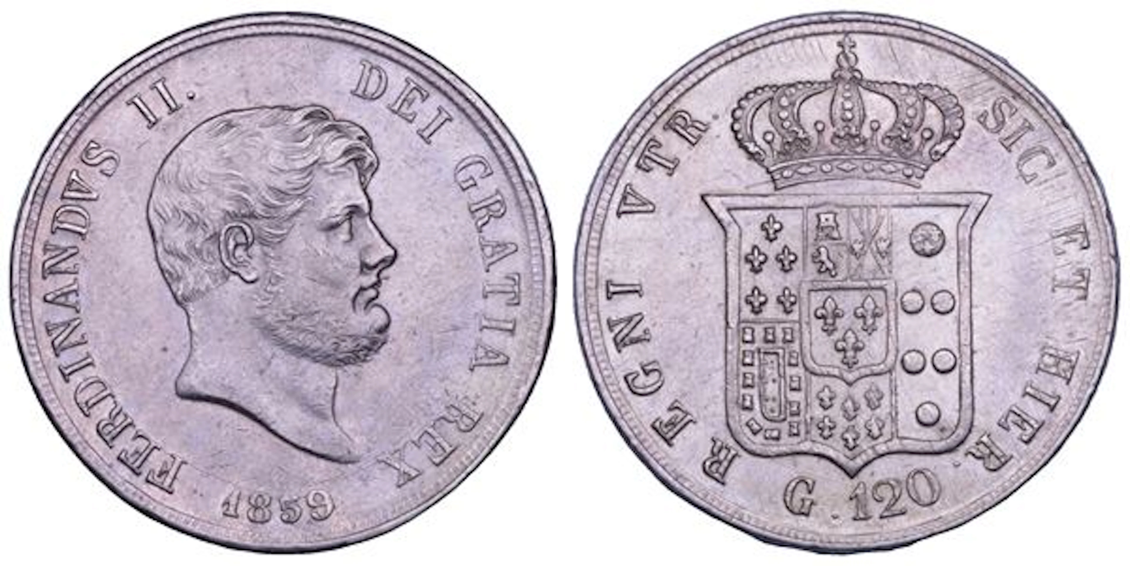 NAPOLI. FERDINANDO II DI BORBONE, 1830-1859. Piastra da 120 grana 1859.