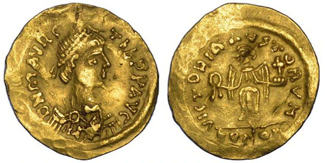 MAURIZIO TIBERIO, 582â602. Tremisse, anni 583â602. Ravenna.
