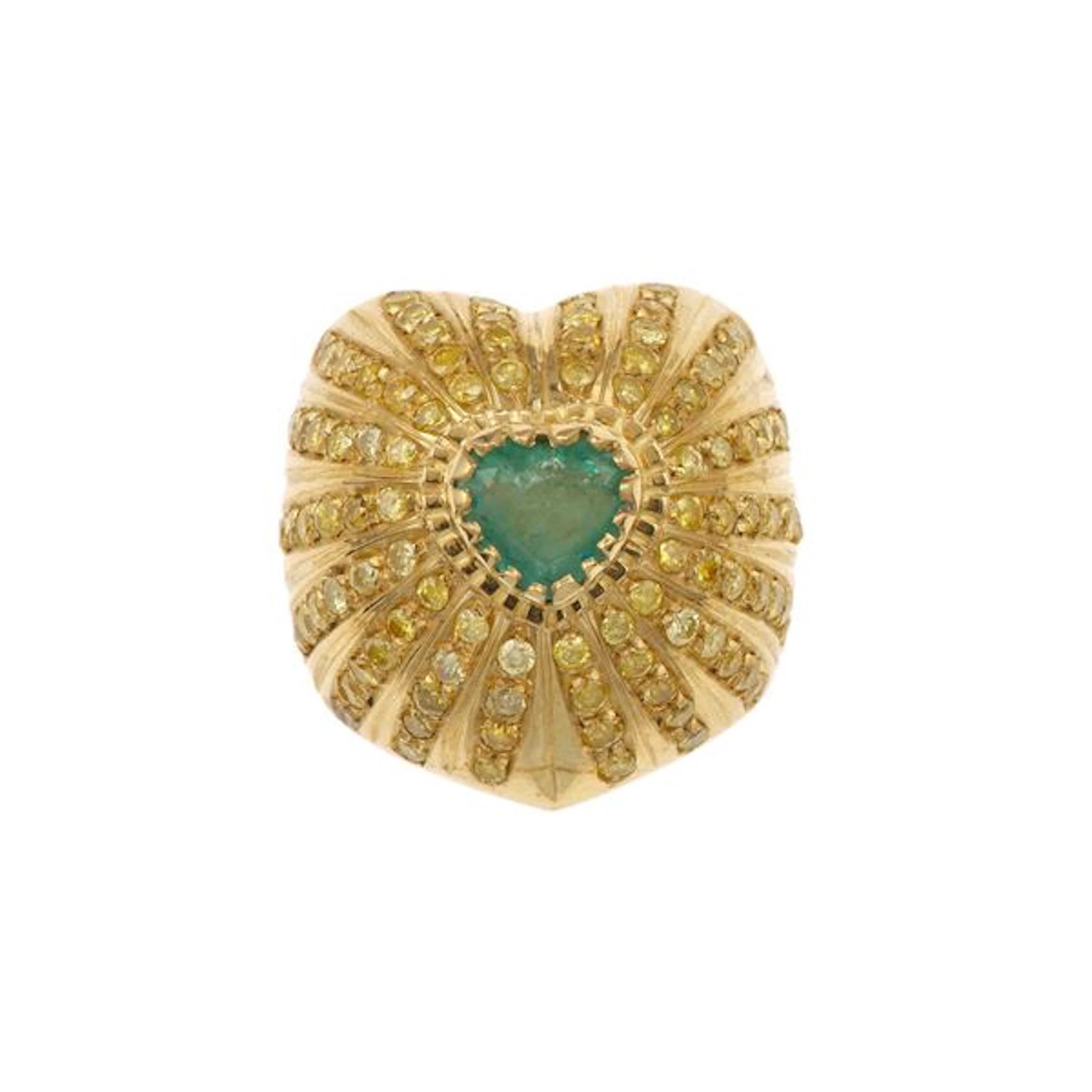 Emerald, diamond and gold ring