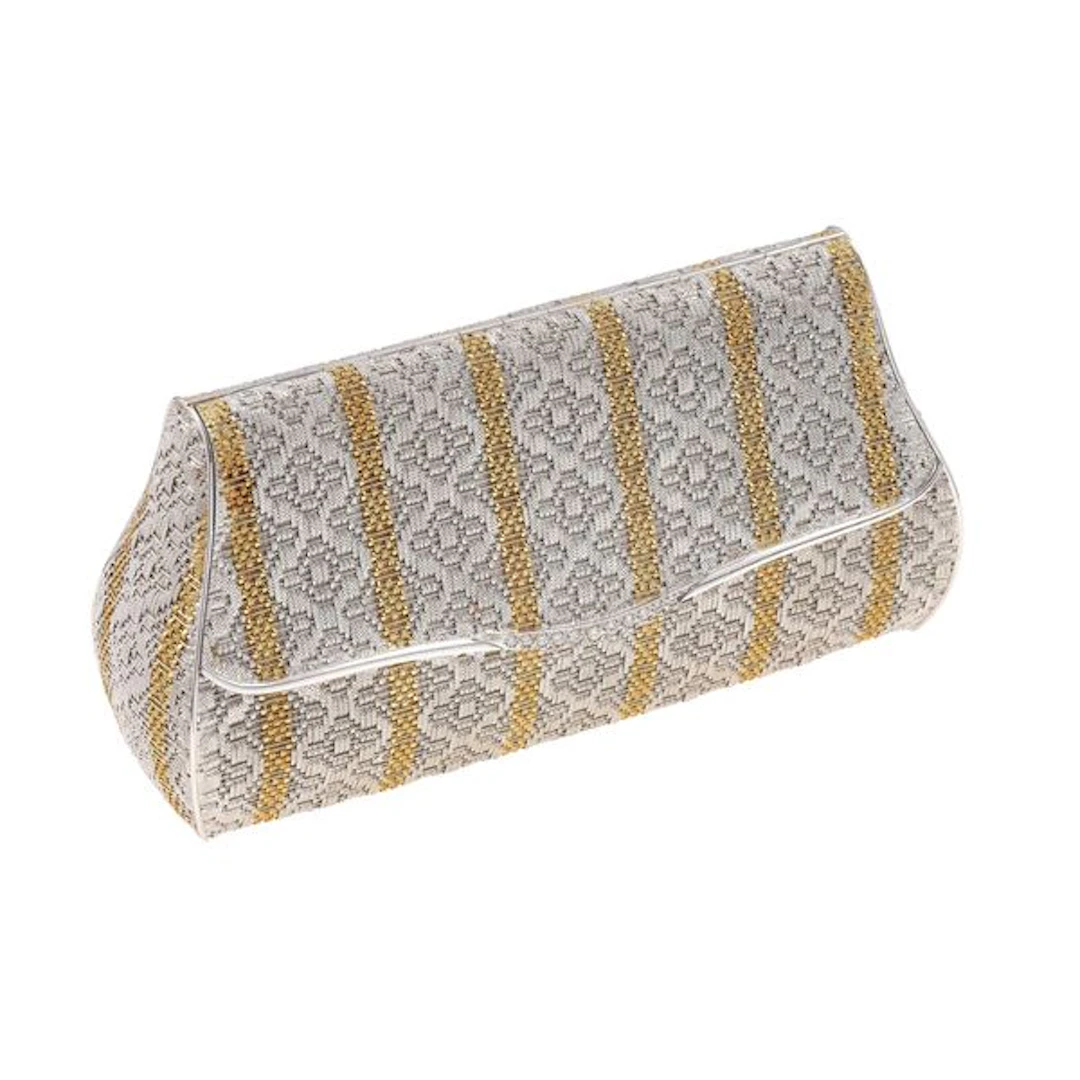 Gold and diamond evening bag. Fitted case signed Zendrini