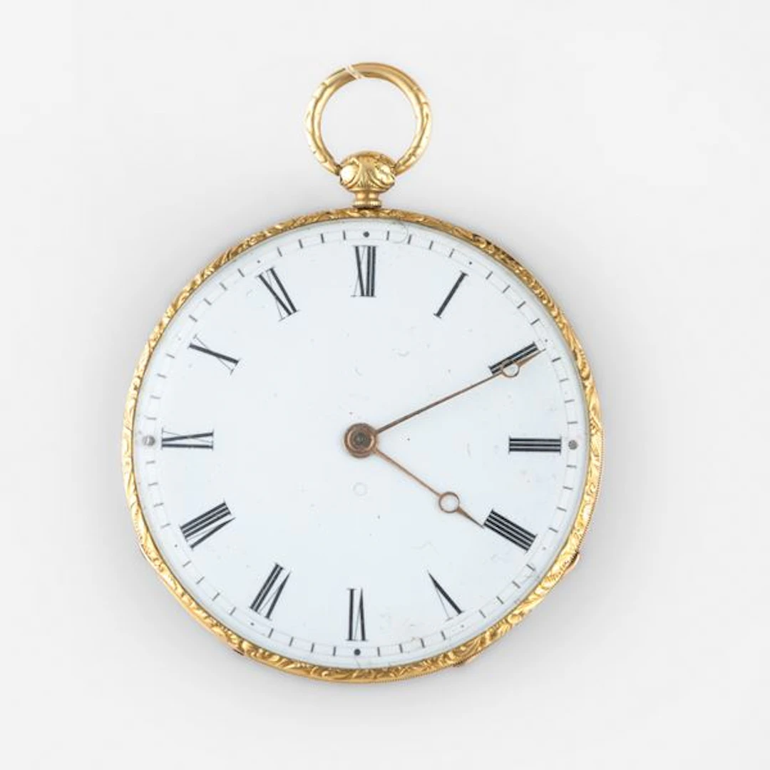 Orologio da tasca in oro giallo 18k con cassa con raffigurazione di