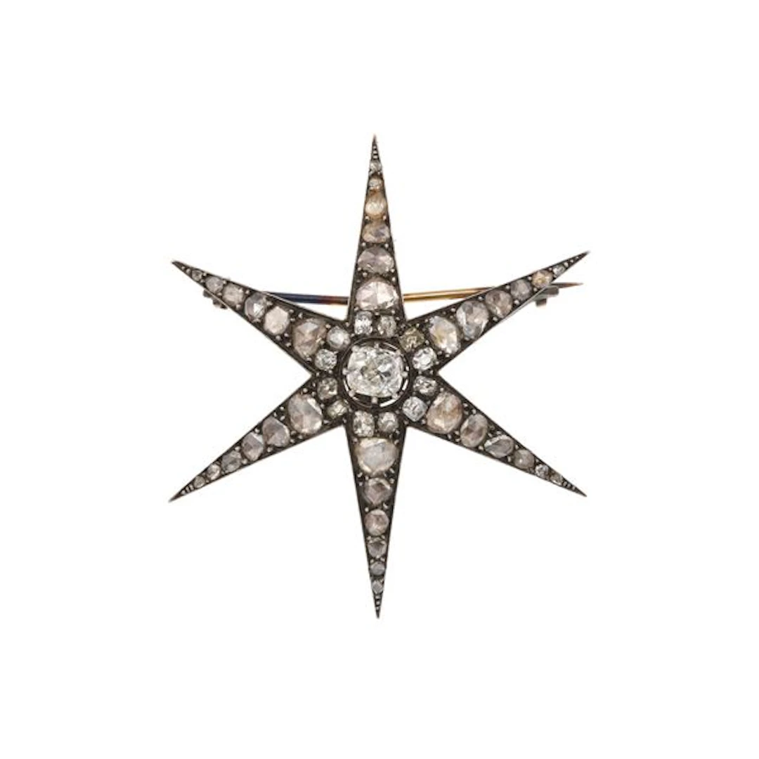 Old-cut diamond, silver and gold brooch