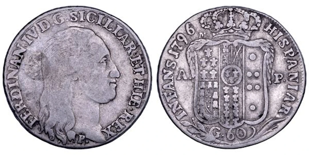 NAPOLI. FERDINANDO IV DI BORBONE, 1759-1799. Mezza piastra da 60 grana 1796.