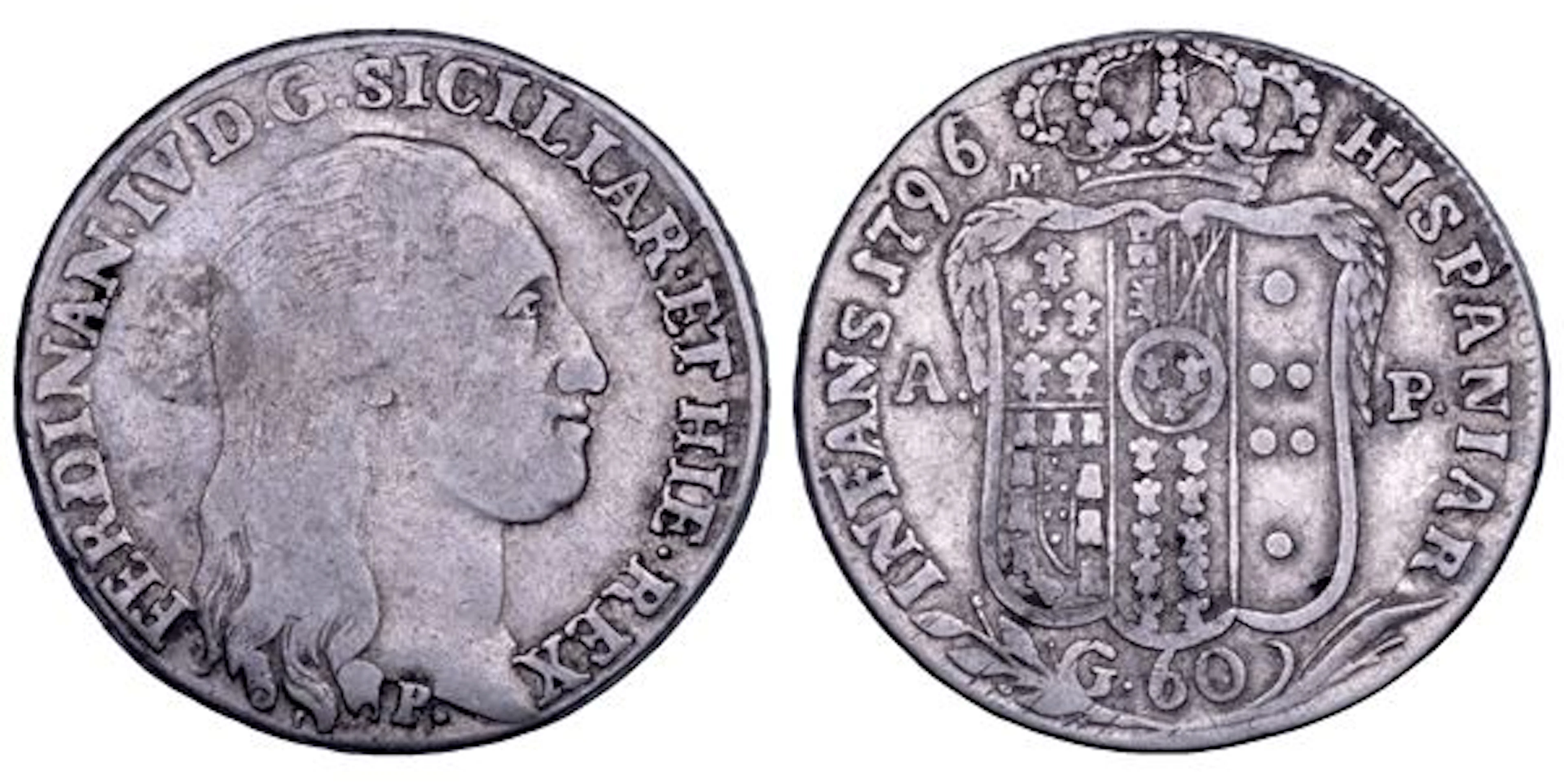 NAPOLI. FERDINANDO IV DI BORBONE, 1759-1799. Mezza piastra da 60 grana 1796.