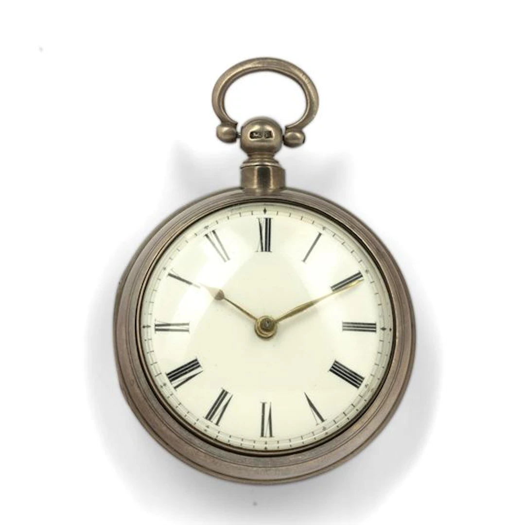Orologio da tasca inglese con doppia cassa in argento a ribaltina