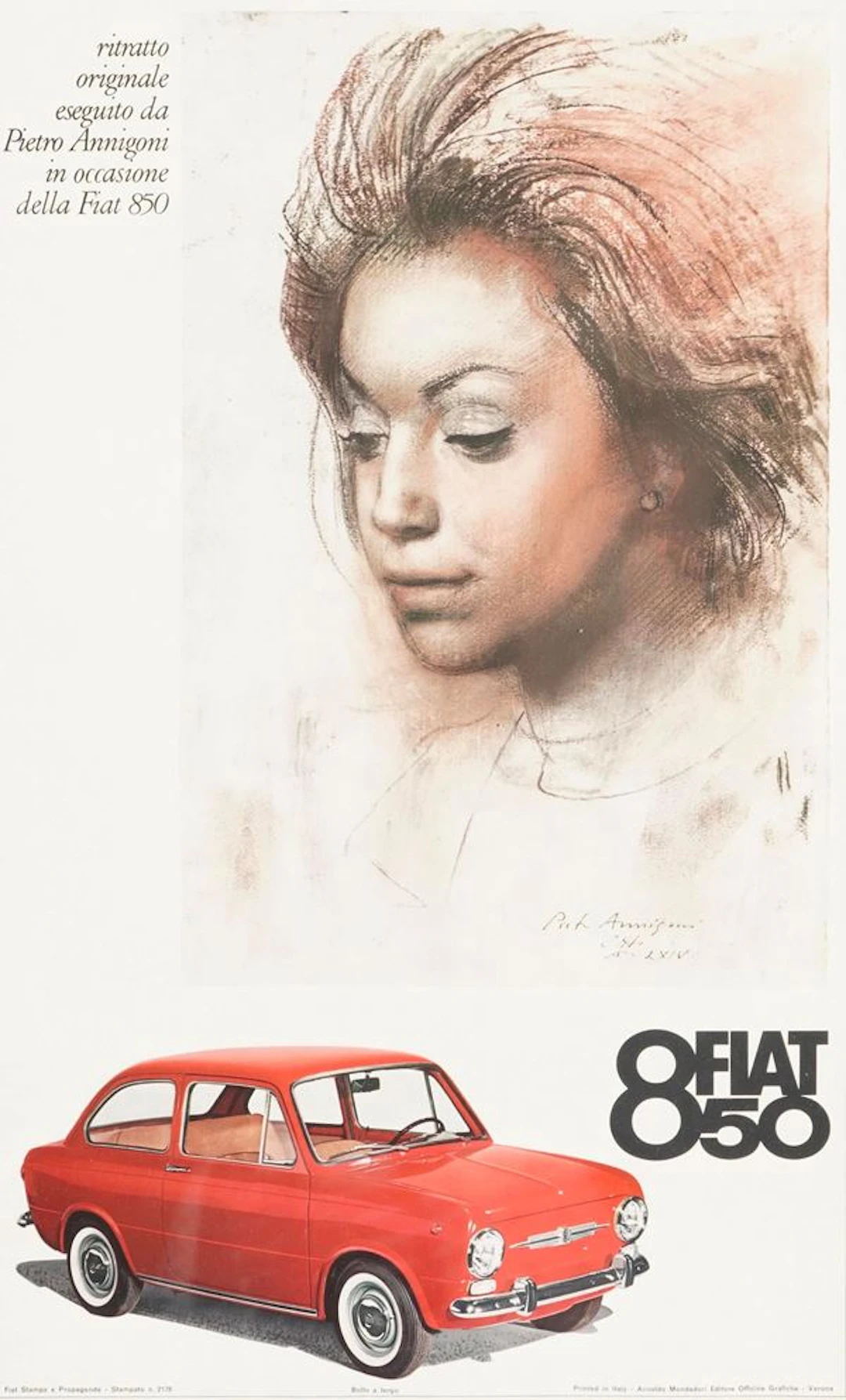 Poster pubblicitario Fiat 850 P.Annigoni