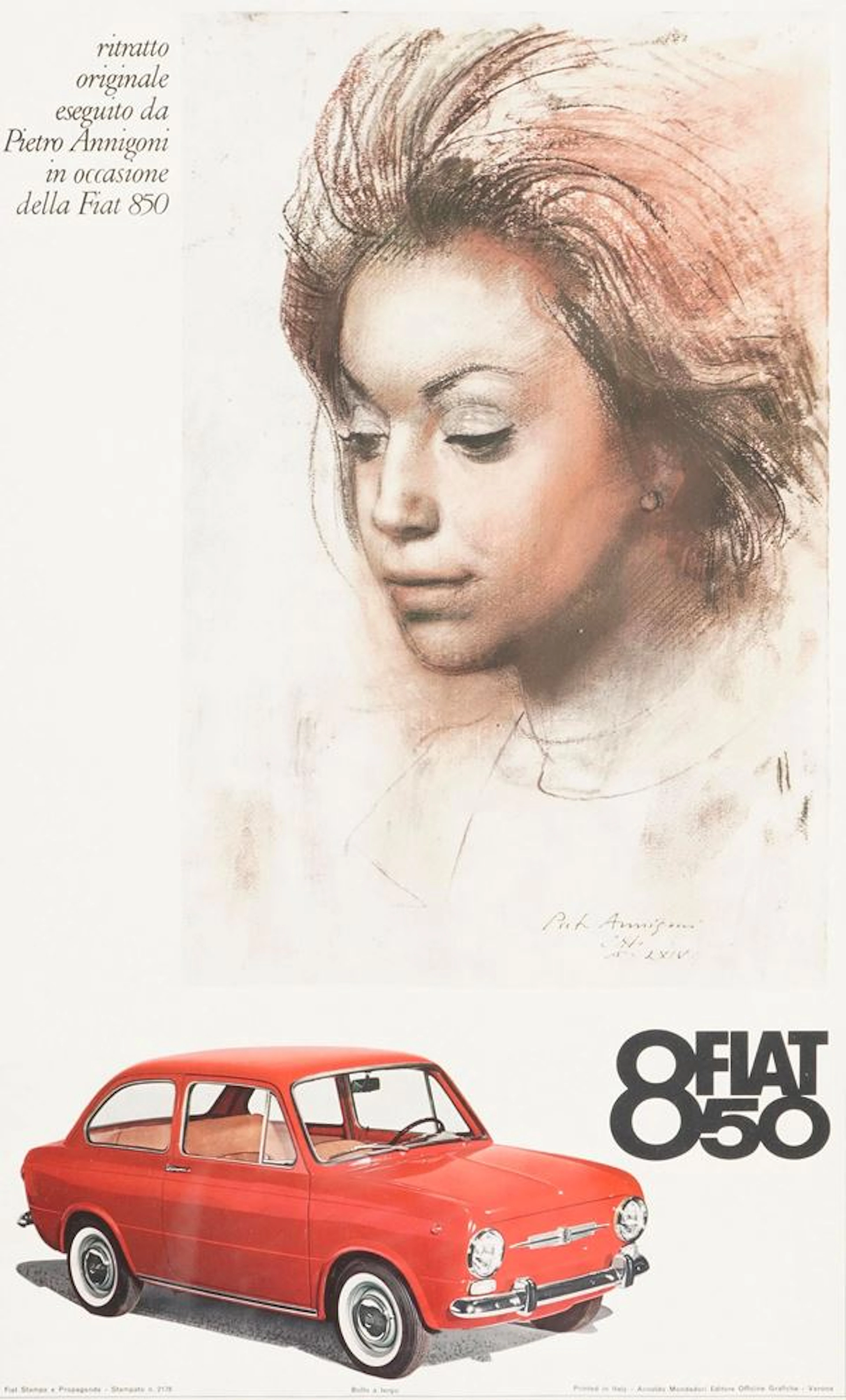 Poster pubblicitario Fiat 850 P.Annigoni