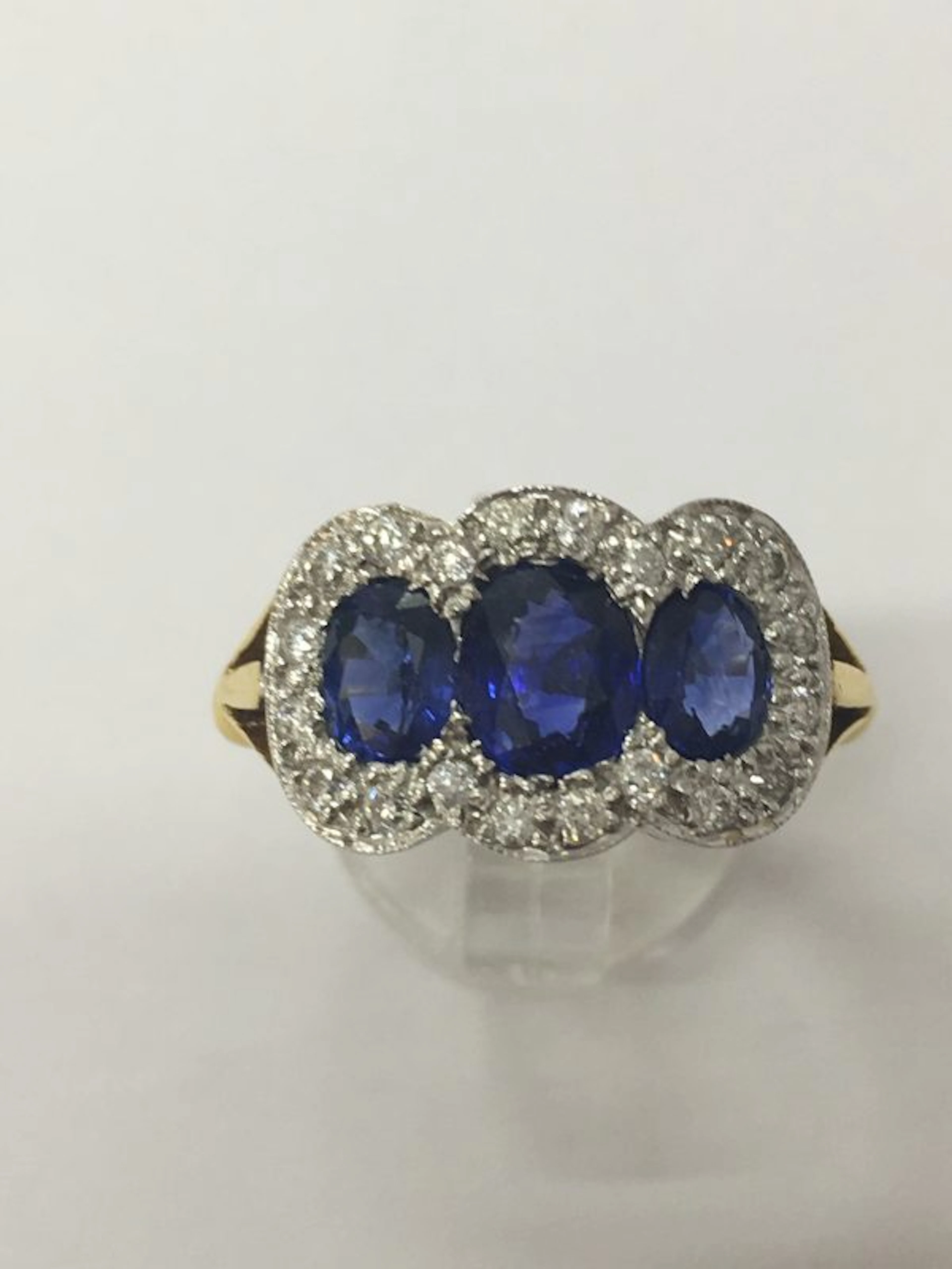 Sapphire&Diamond Triple Cluster Ring