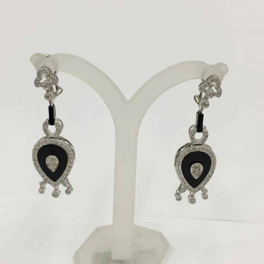 Diamond&Onyx Art Deco Style Chandelier Earrings