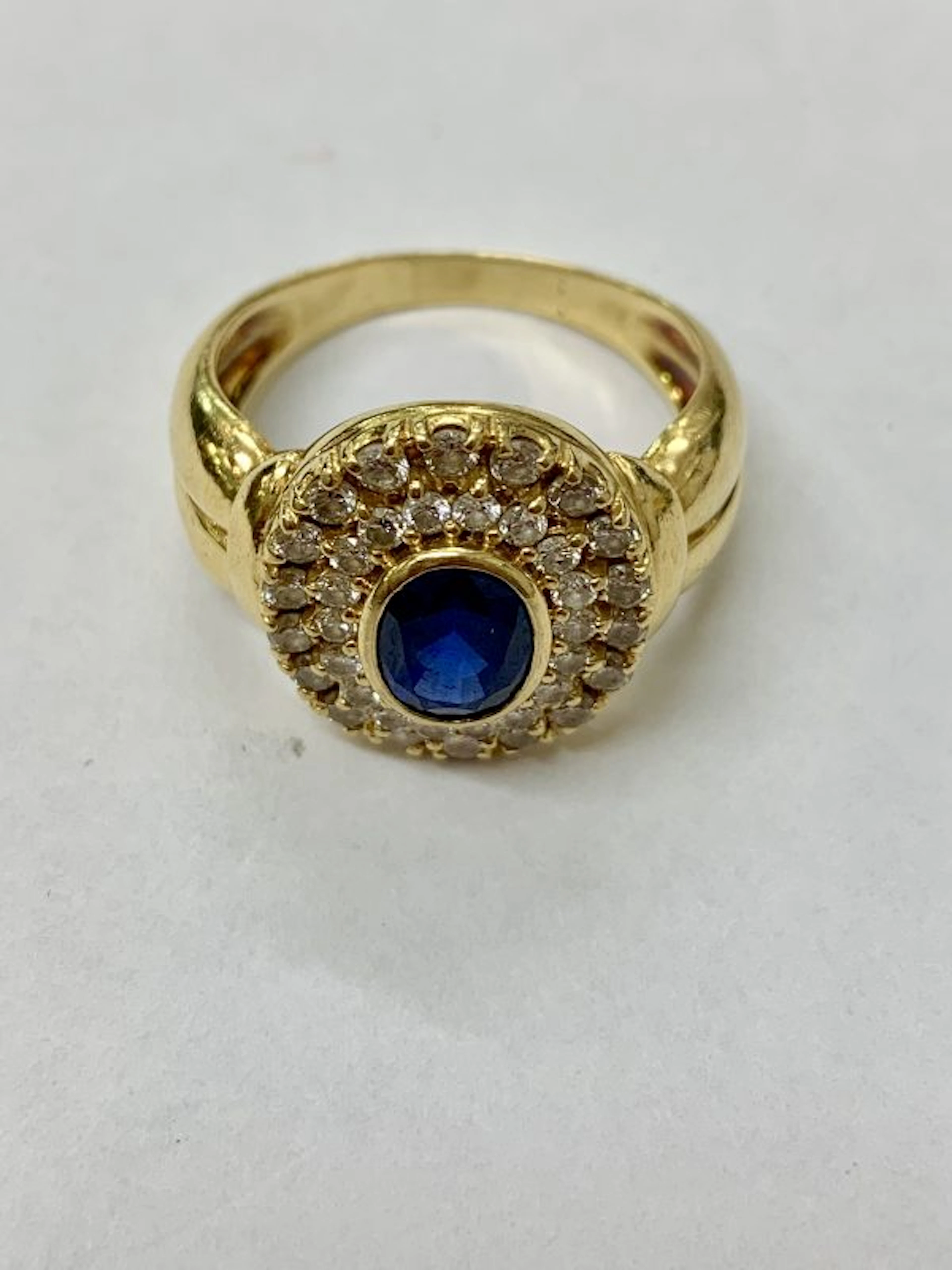 Sapphire and Diamond Two Cluster Ring 18ct Yellow Gold Vintage