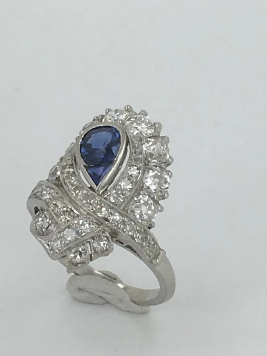 Art Deco Sapphire&Diamond Platinum Cocktail Ring