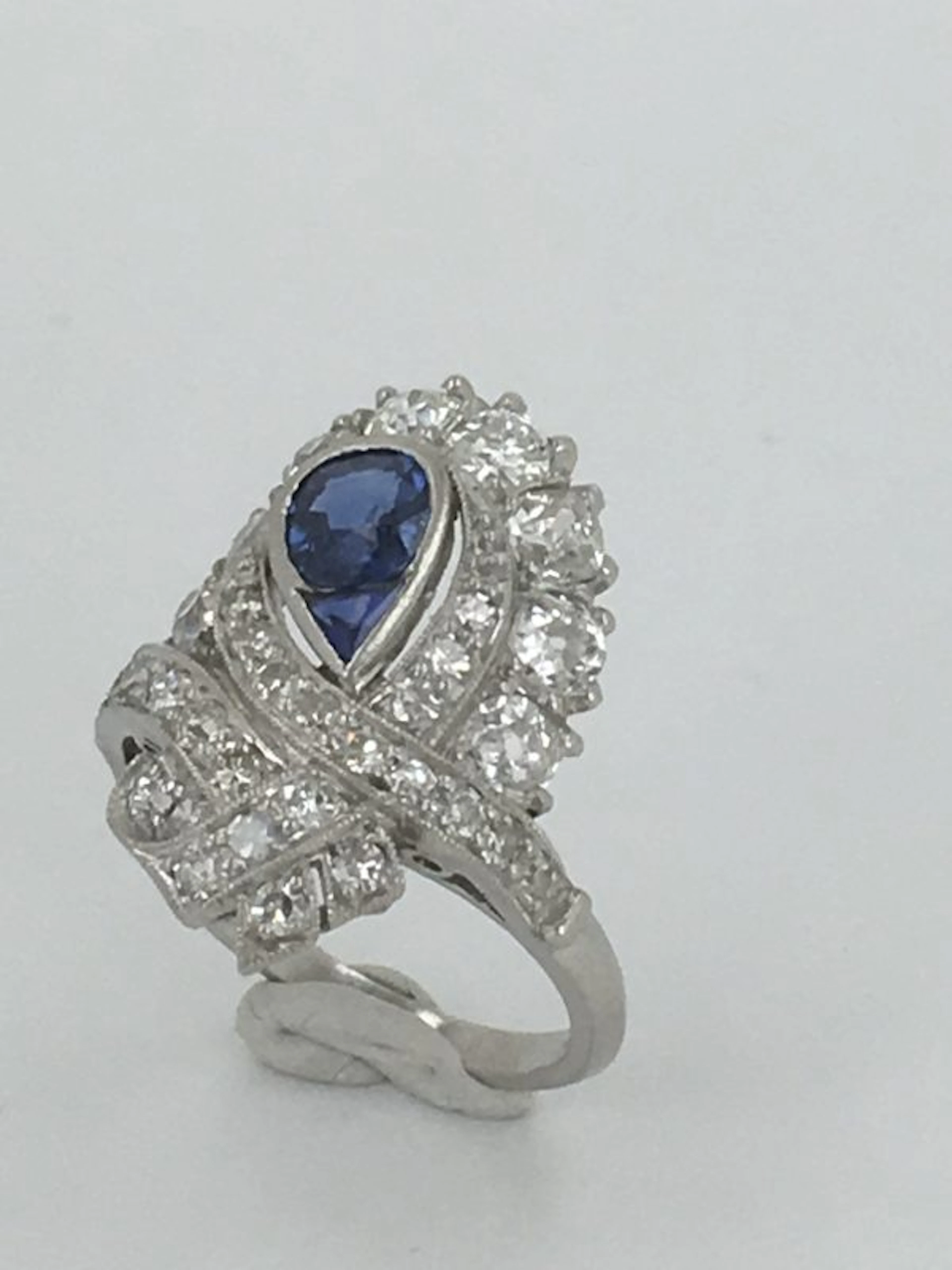 Art Deco Sapphire&Diamond Platinum Cocktail Ring