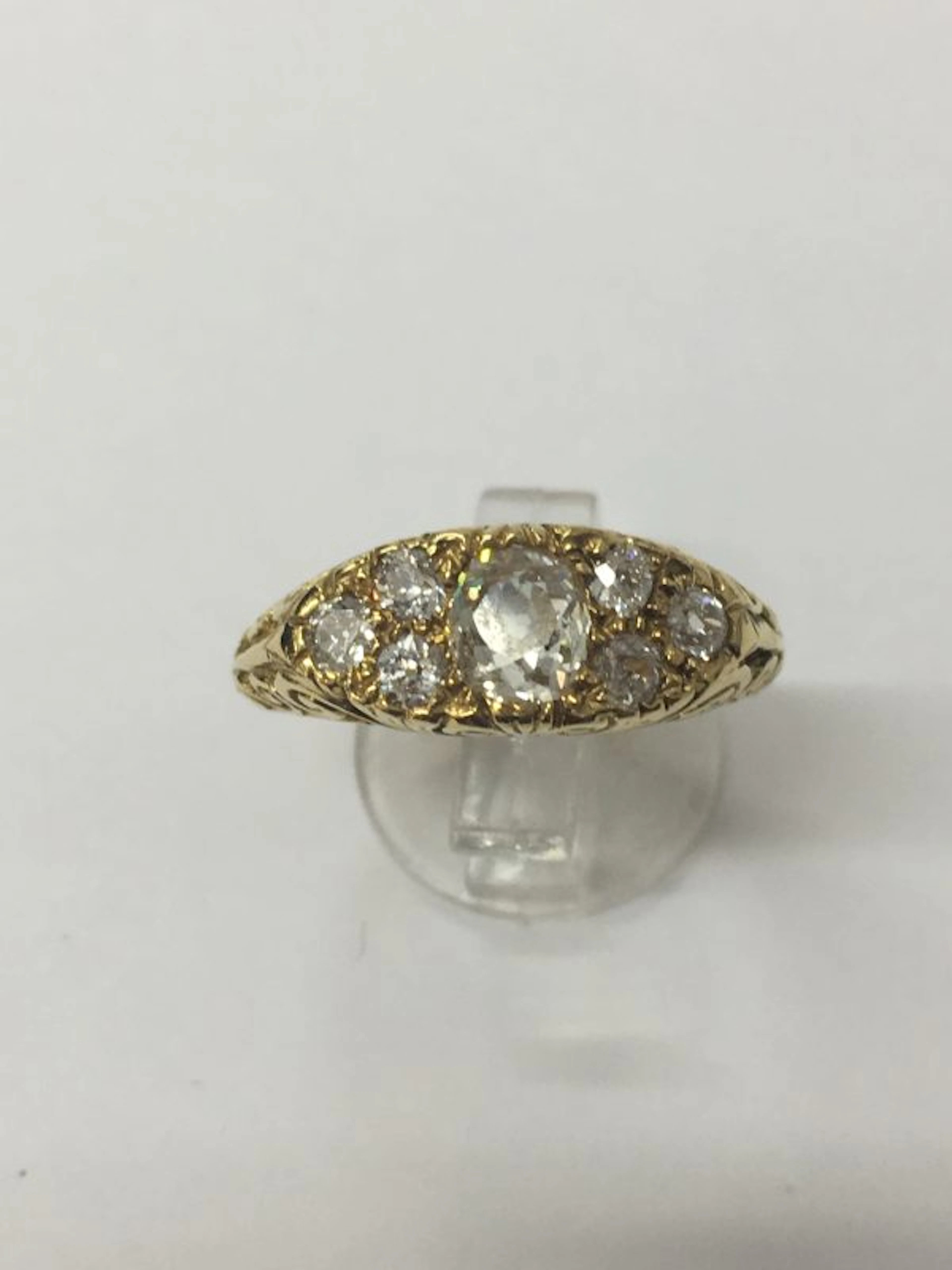 Victorian Diamond hand carved shank ring