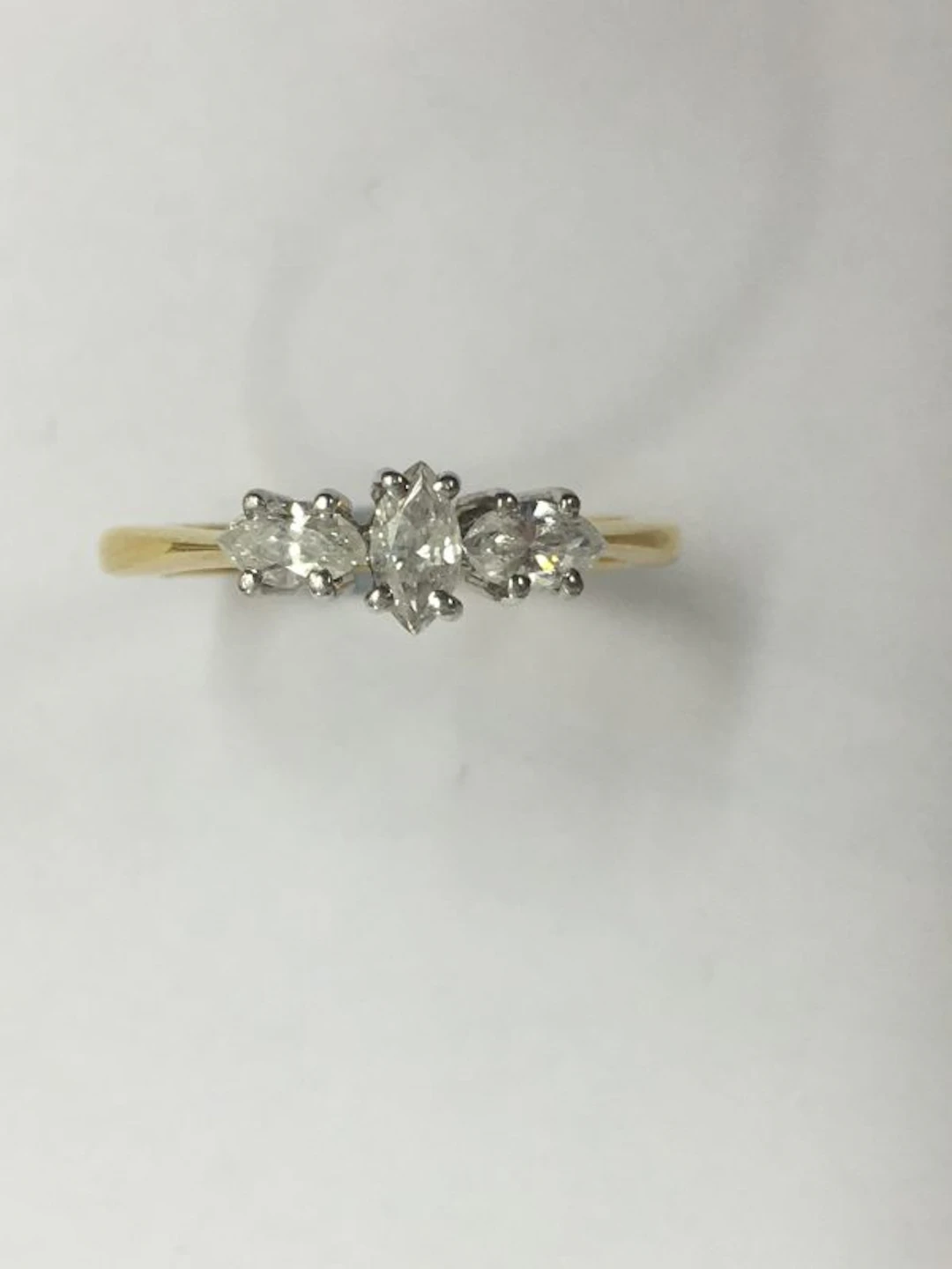 THREE STONE DIAMOND MARQUISE SHAPE STONES ENGAGEMENT RING