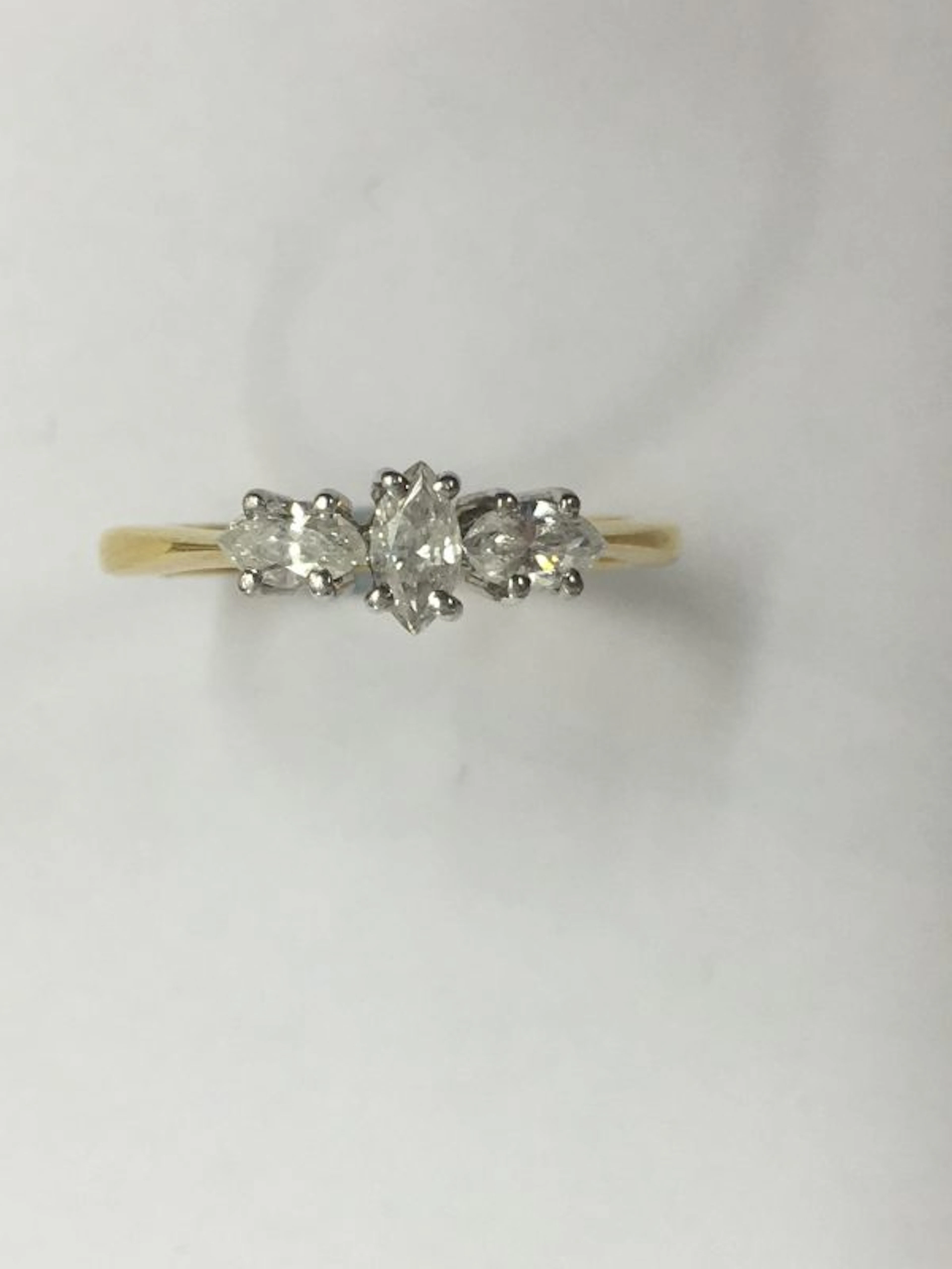 THREE STONE DIAMOND MARQUISE SHAPE STONES ENGAGEMENT RING
