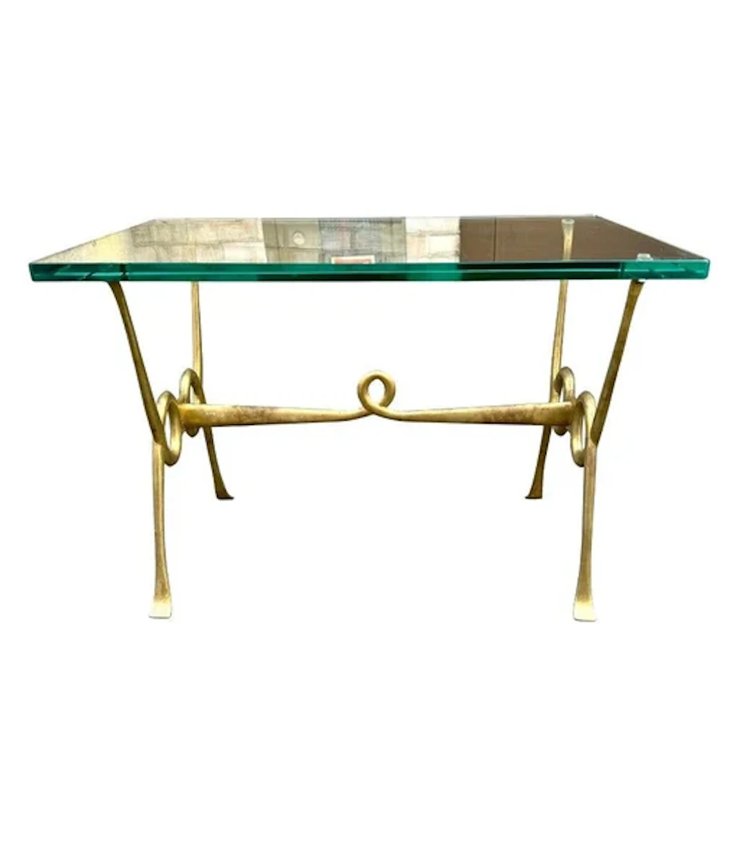 An Italian 1950s Fontana Arte style brass and thick glass cocktail