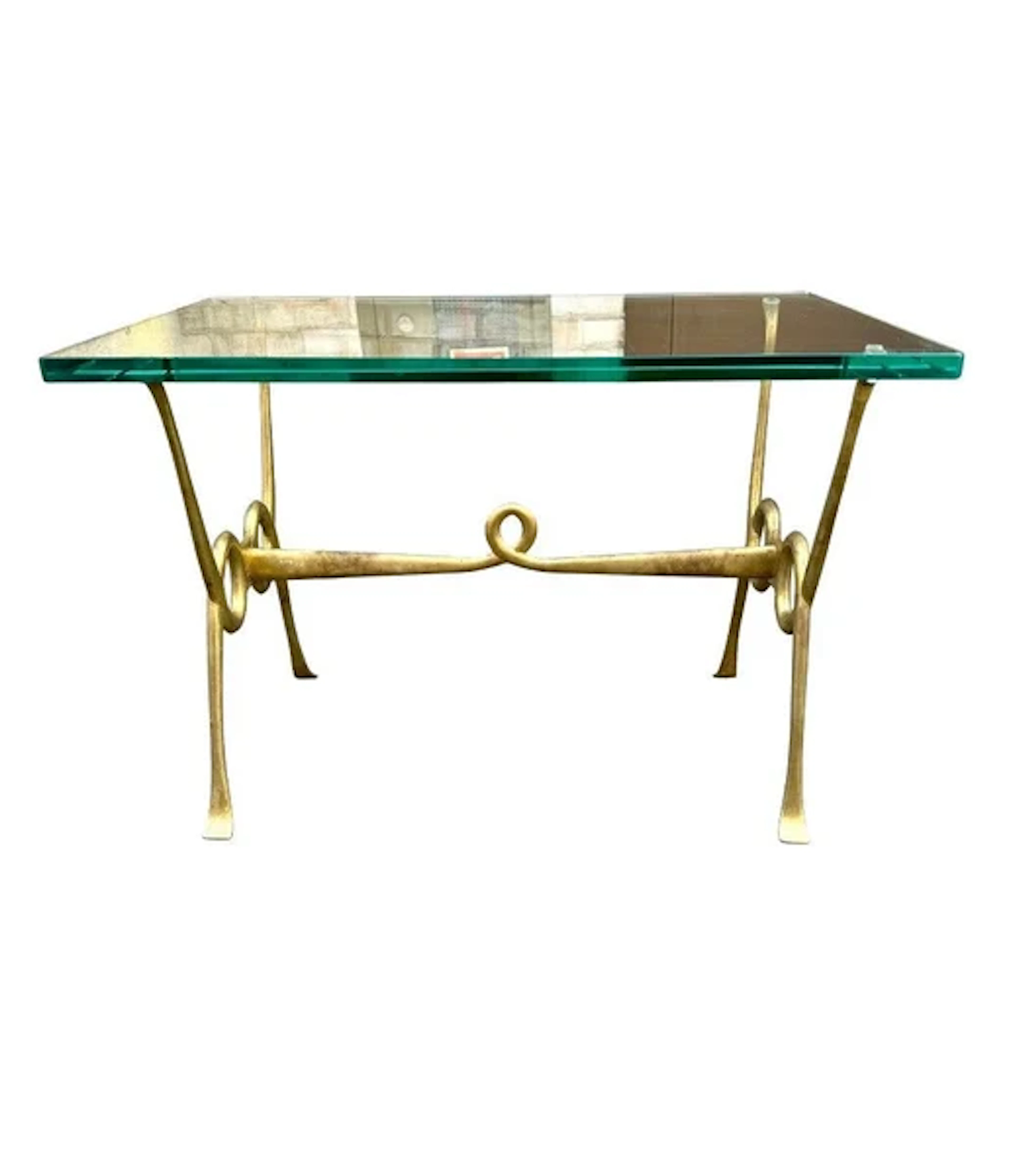 An Italian 1950s Fontana Arte style brass and thick glass cocktail