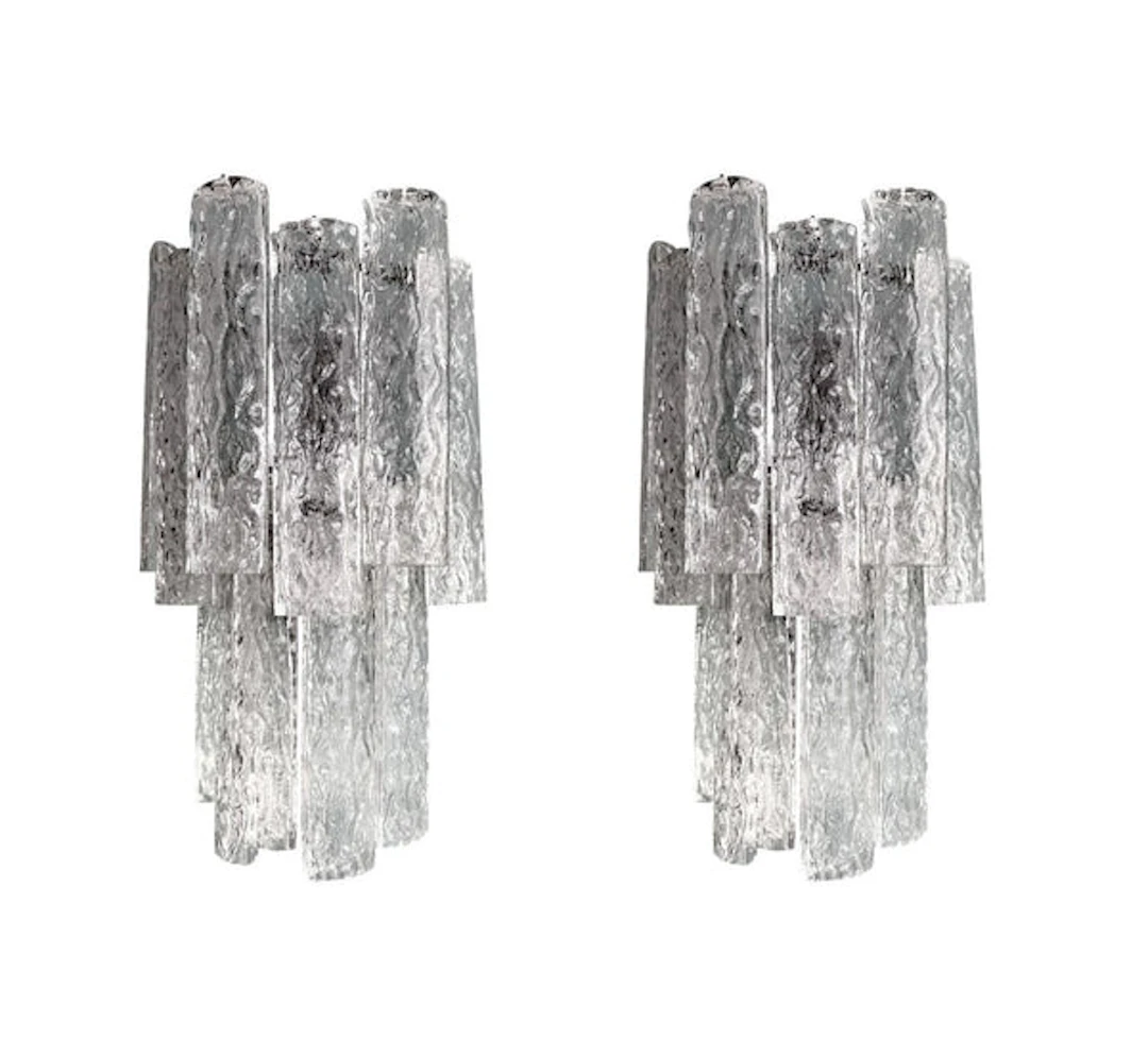 A pair of large 1960s Murano glass "Tronchi" wall sconces by Tony