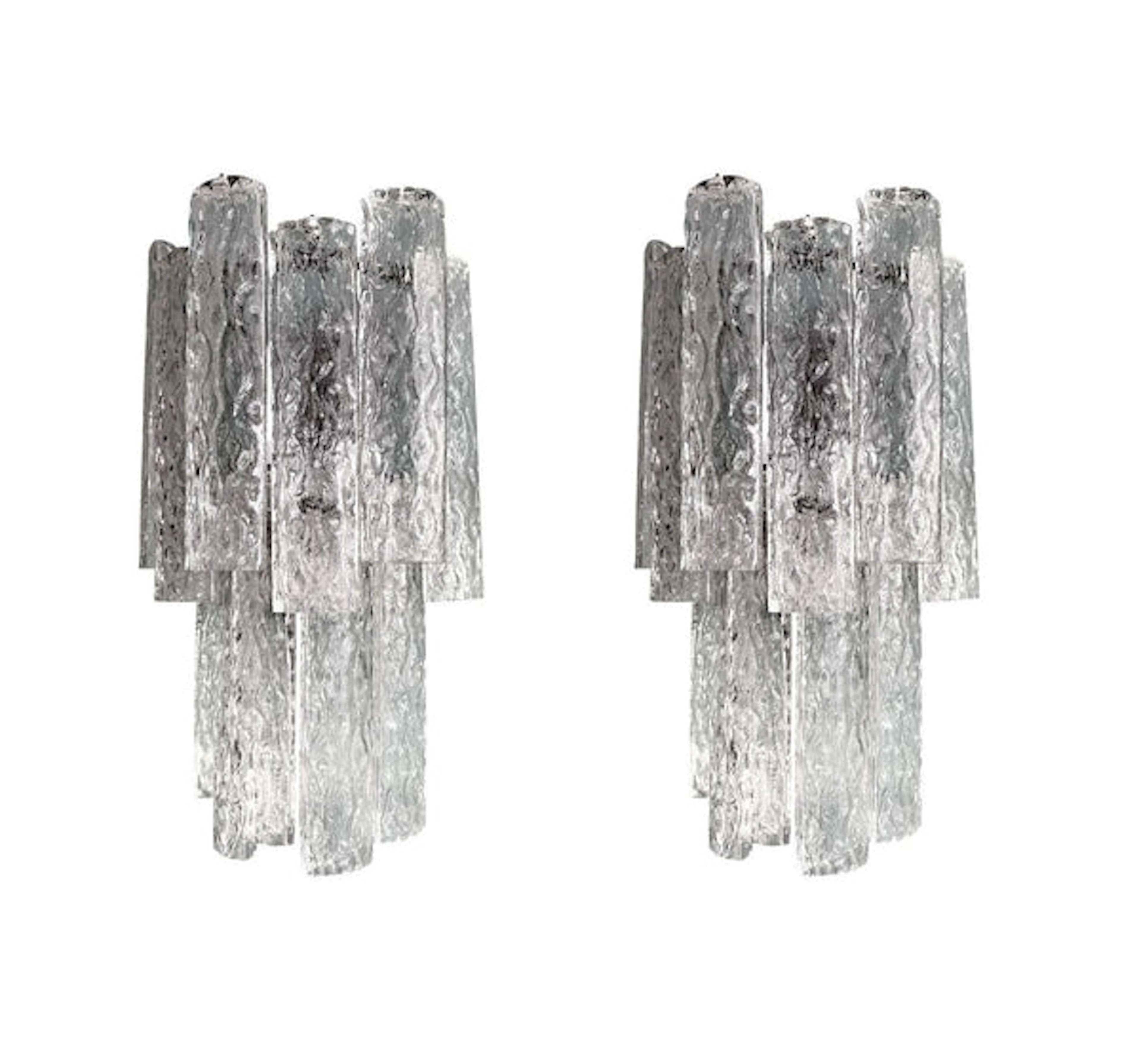 A pair of large 1960s Murano glass "Tronchi" wall sconces by Tony