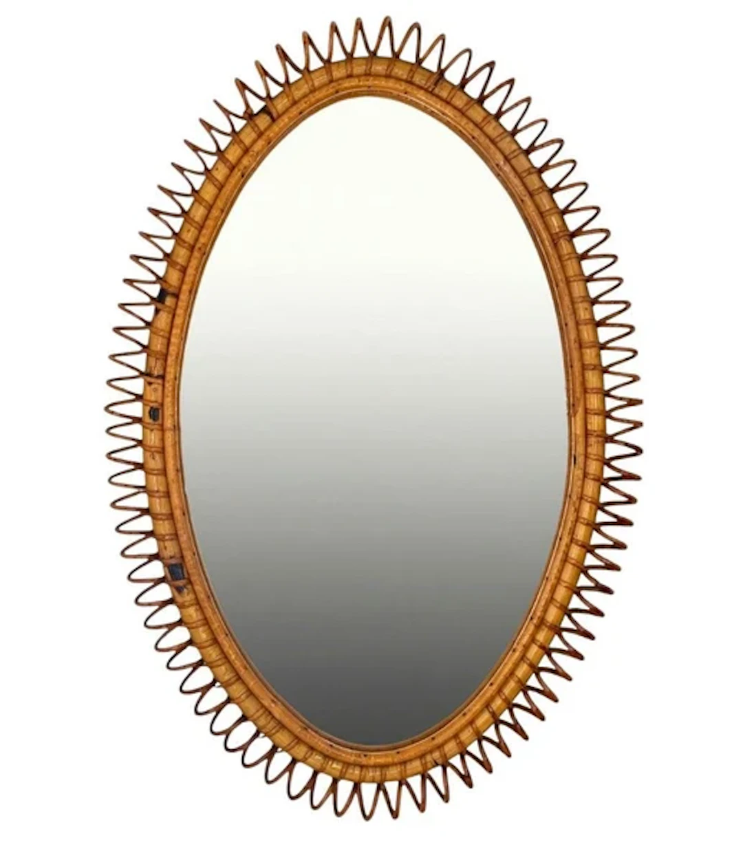 A large Italian 1960s Spiral framed bamboo mirror by Franco Albini for Bonacina