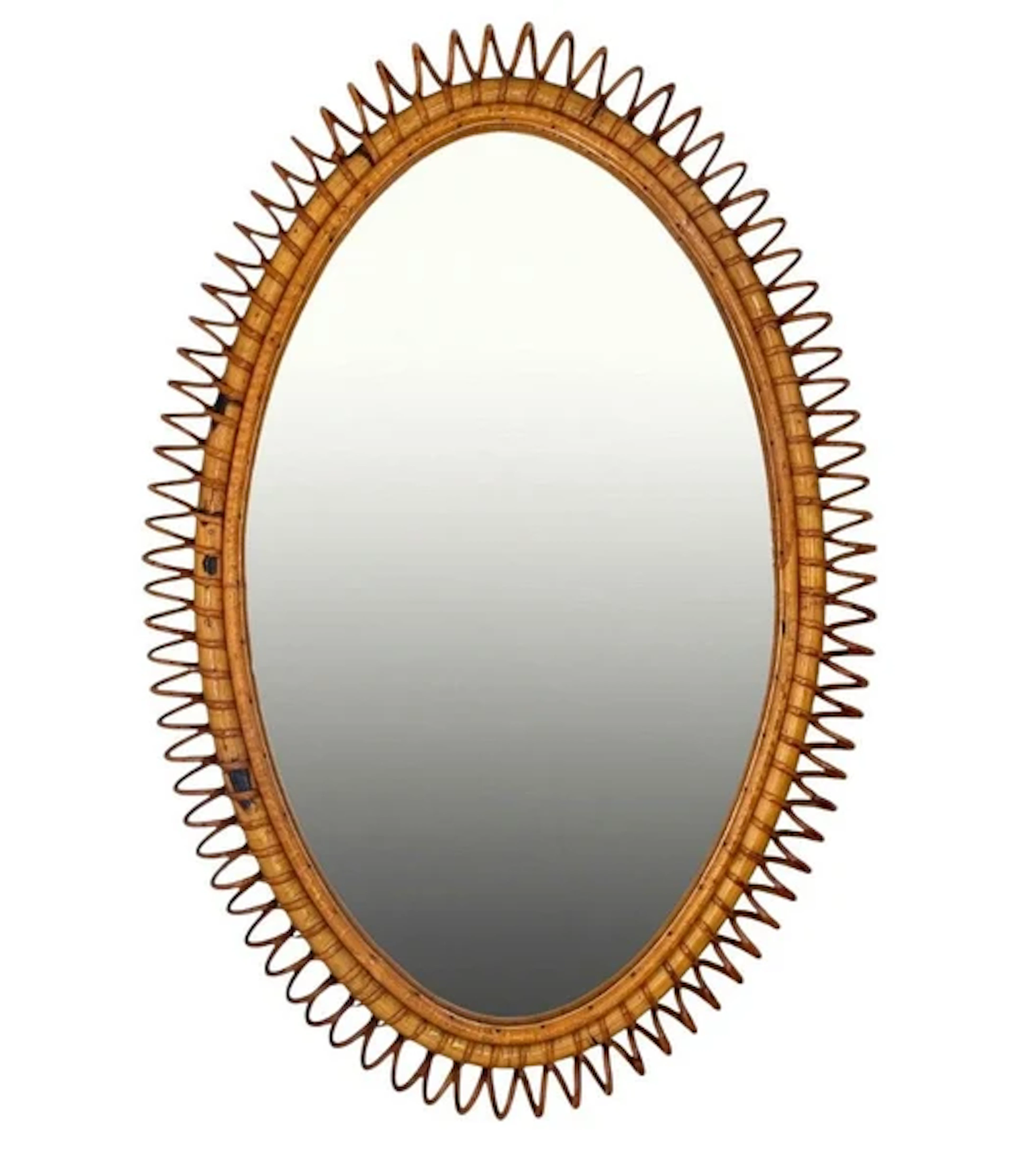 A large Italian 1960s Spiral framed bamboo mirror by Franco Albini for Bonacina
