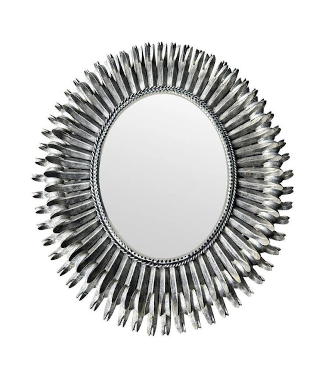 A Spanish 1960s silvered metal landscape or portrait oval eyelash mirror