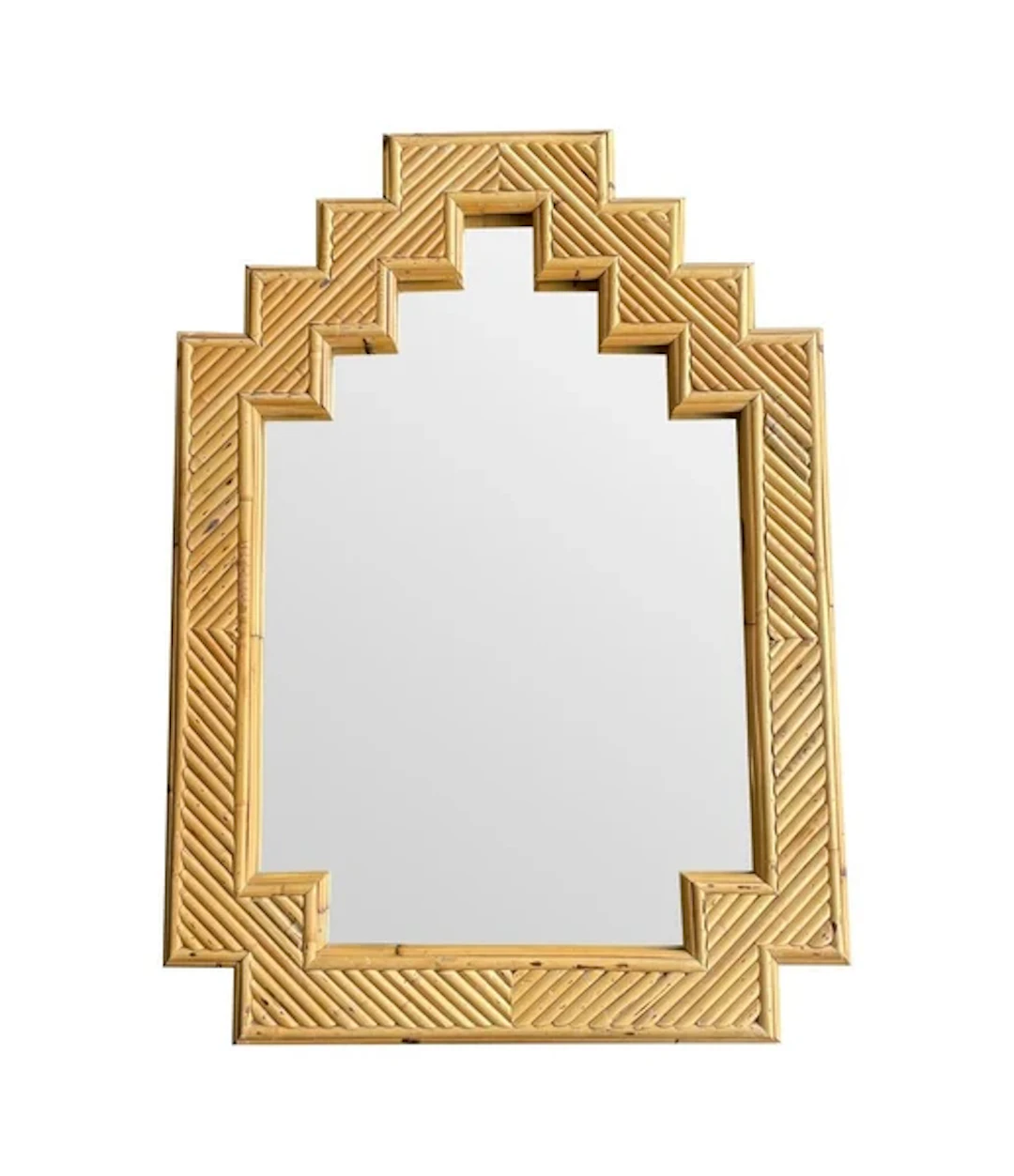 An Italian 1970s split bamboo mirror by Vivai Del Sud with stepped top details
