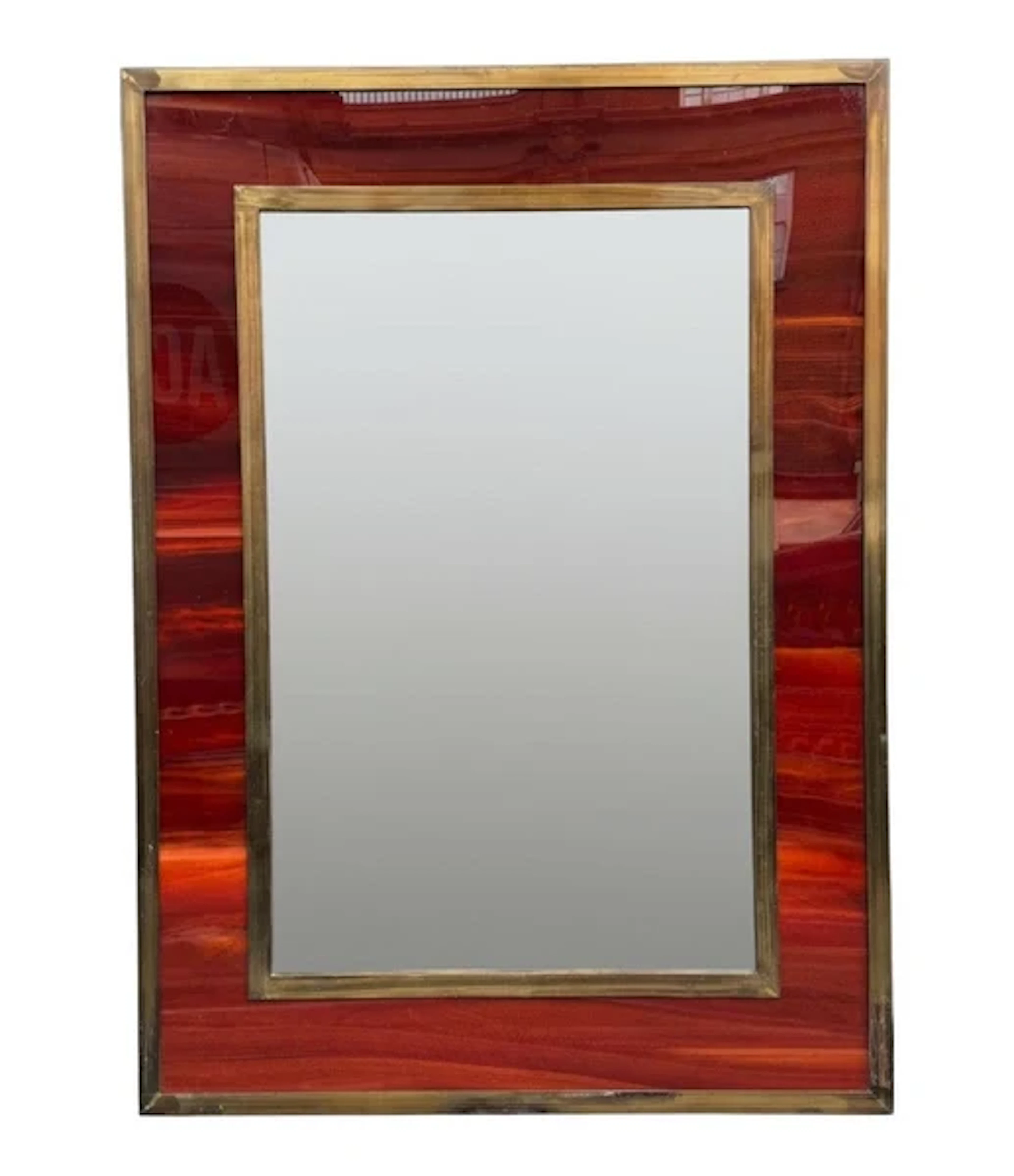 An Italian 1970s Faux tortoiseshell and brass landscape or portrait mirror