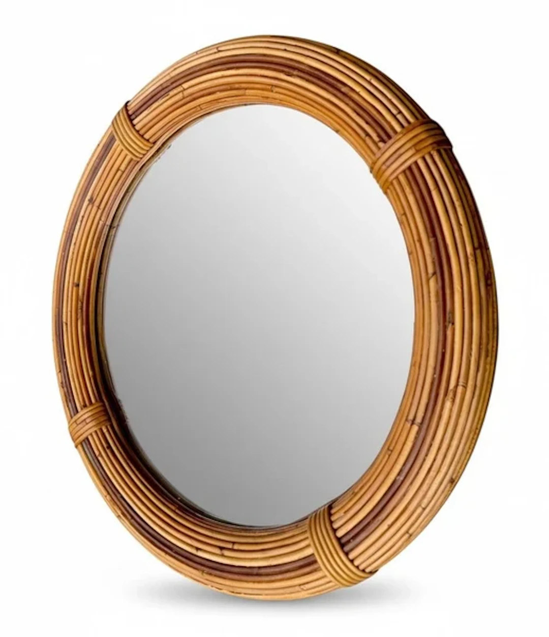 An Italian 1970s thick woven pencil reed bamboo mirror by Vivai Del Sud