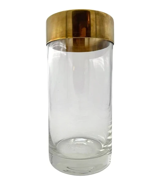 A large Italian 1960s glass vase with brass top rim.