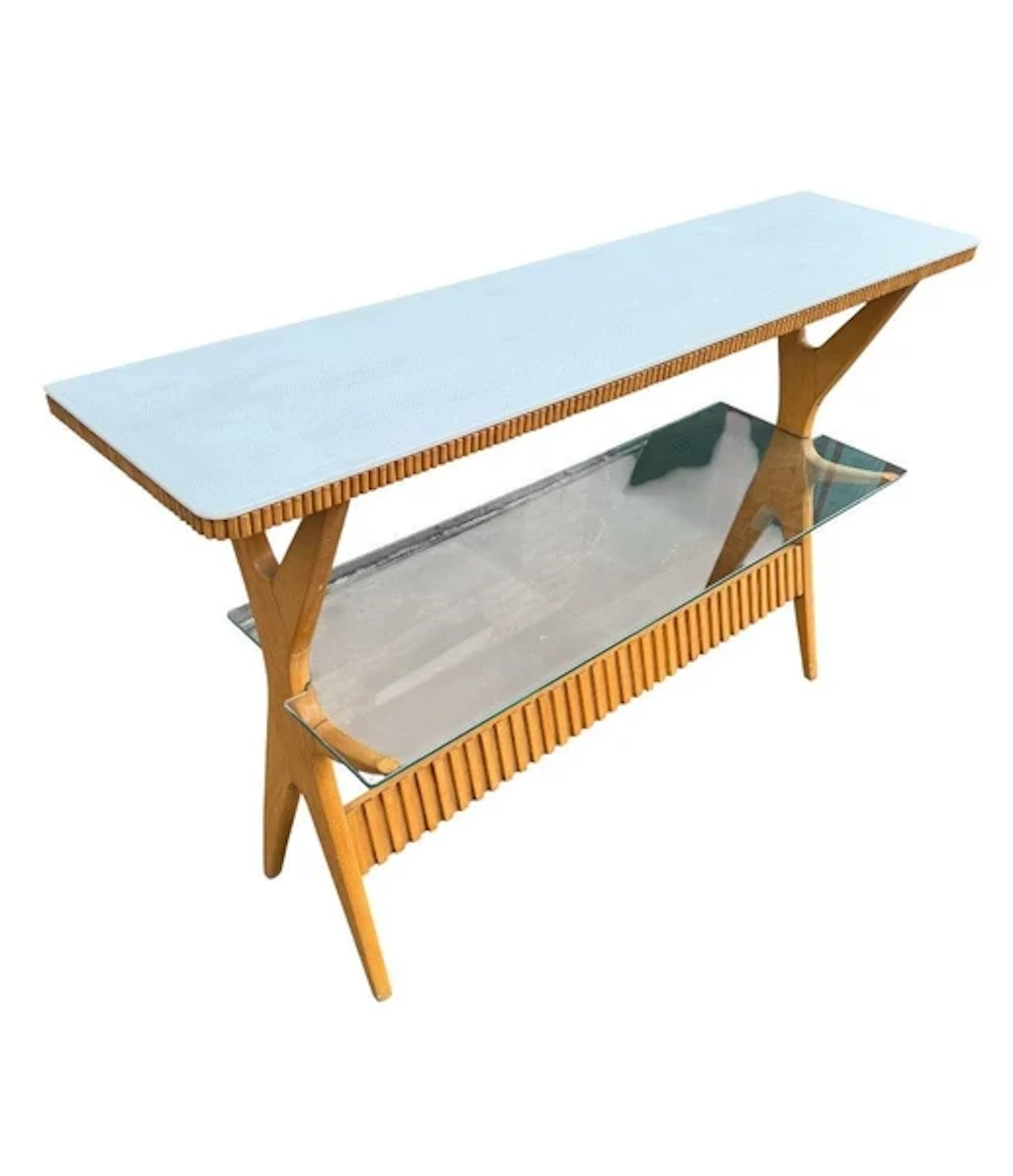 A lovely Italian 1950s beechwood and ribbed glass console by Ico Parisi