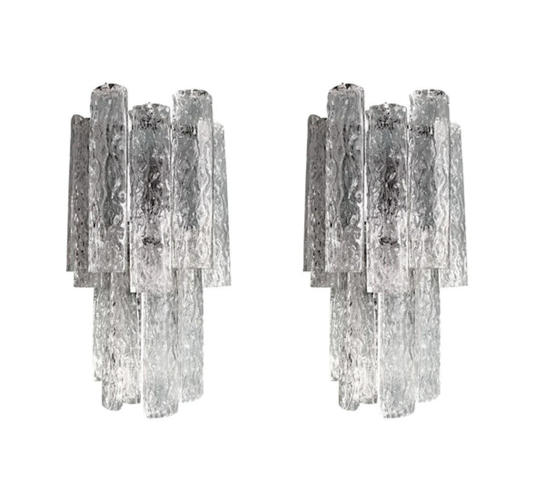 A pair of large 1960s Murano glass "Tronchi" wall sconces by Tony